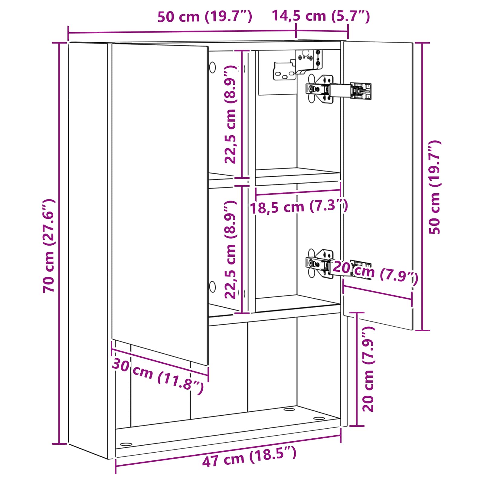 Badkamer spiegelkast Wit 50 x 14,5 x 70 cm Bewerkt hout - Afbeelding 11
