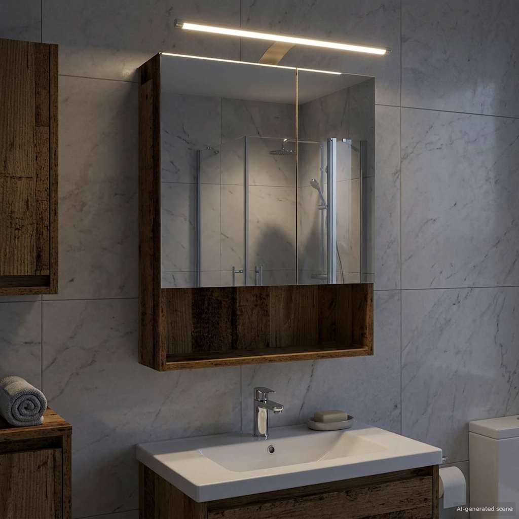 vidaXL Dulap cu oglindă pentru baie Lemn vechi 50 x 14,5 x 70 cm