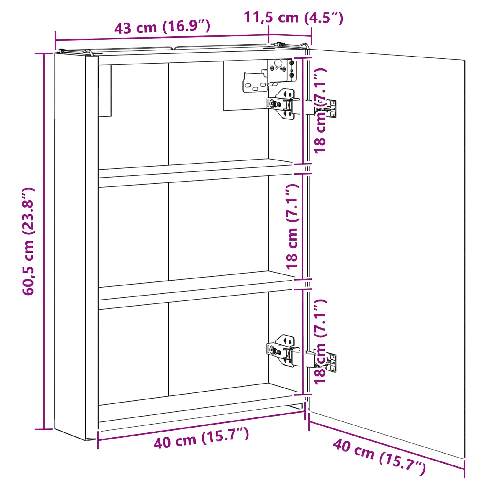 Koupelnová zrcadlová skříň Černý dub 43 x 11,5 x 60,5 cm - obrázek 13