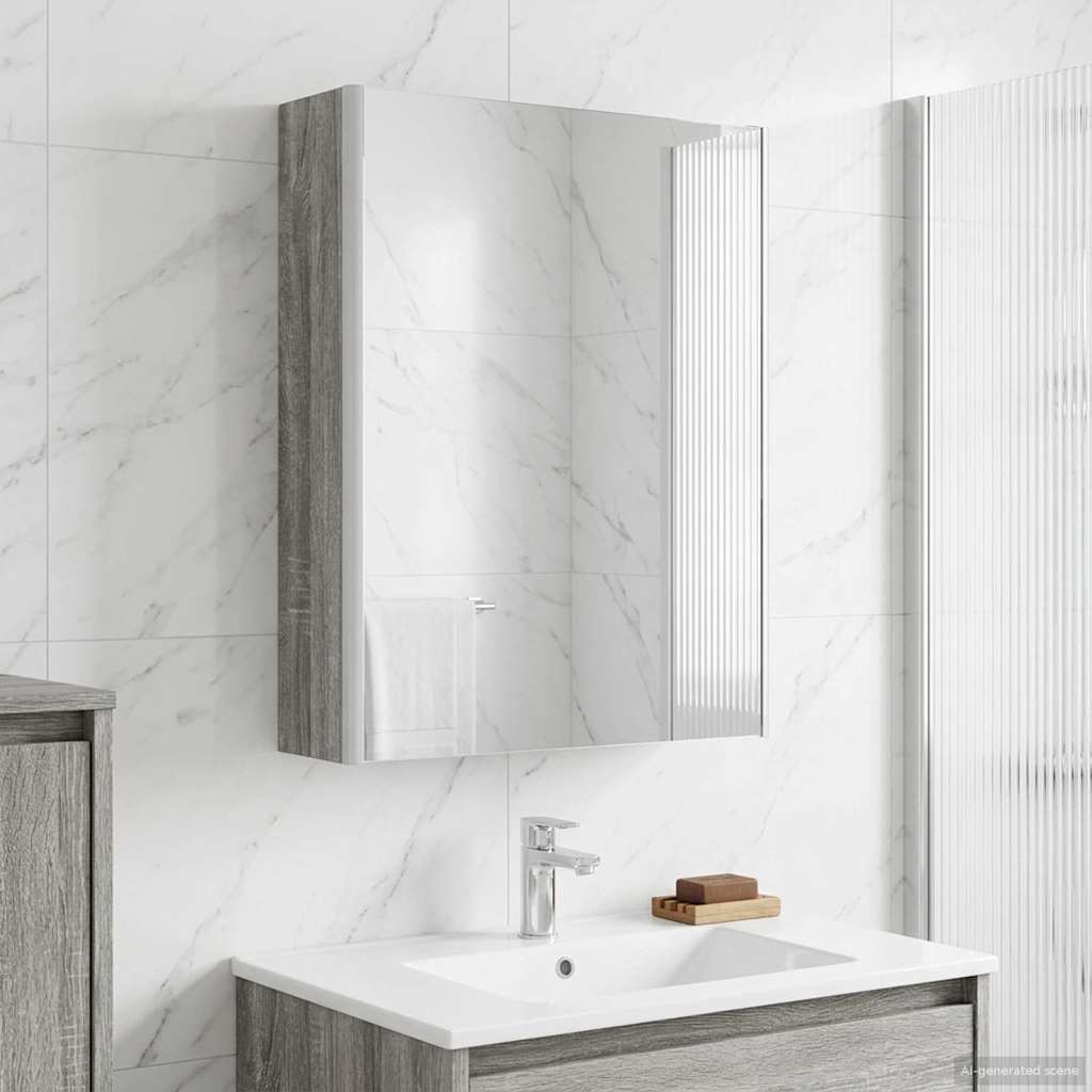 vidaXL Dulap cu oglindă pentru baie Gri Sonoma 53,5 x 15,5 x 70 cm