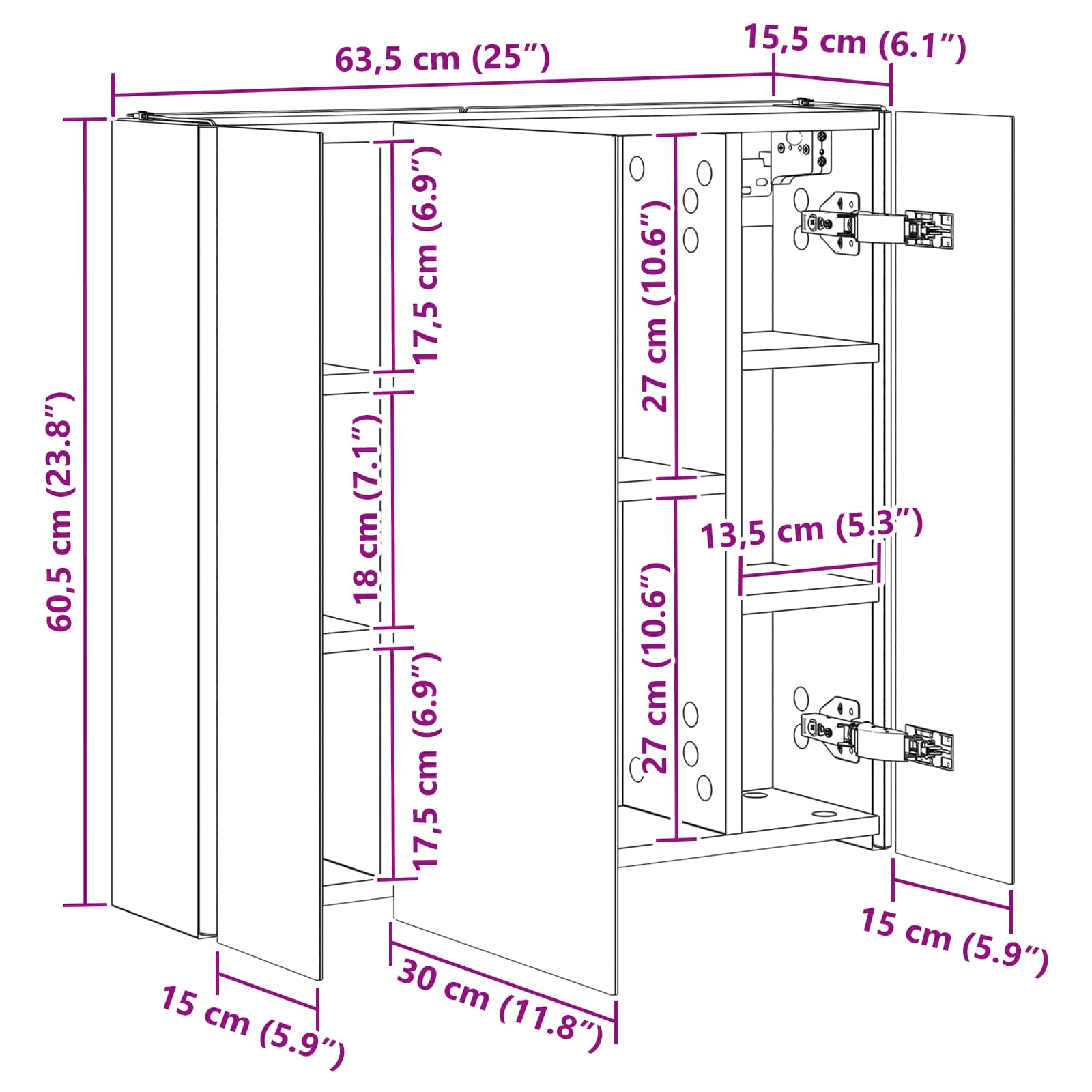 Koupelnová zrcadlová skříň Staré dřevo 63,5 x 15,5 x 60,5 cm - obrázek 13