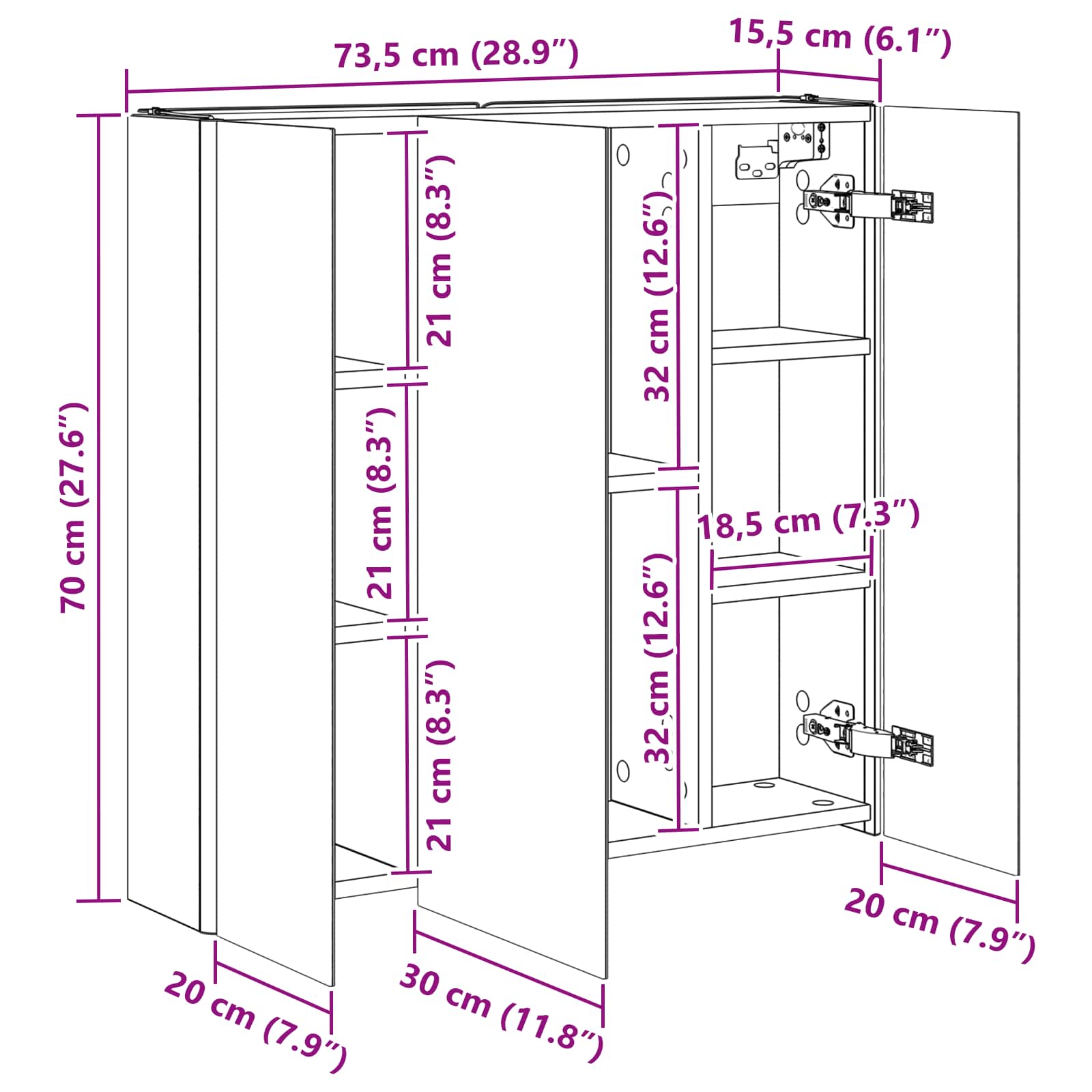 Koupelnová zrcadlová skříň Staré dřevo 73.5 x 15.5 x 70 cm - obrázek 13