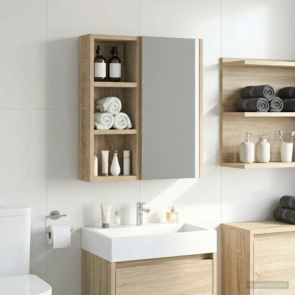 vidaXL Badrumsväggskåp Sonoma-ek 20 x 10 x 50 cm Konstruerat trä