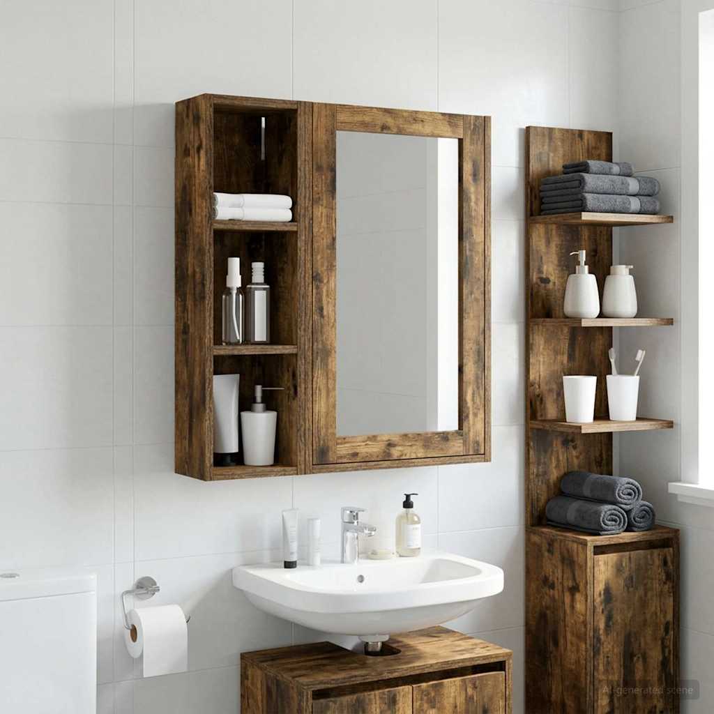 vidaXL Dulap de perete pentru baie Stejar Afumat 20 x 14 x 70 cm