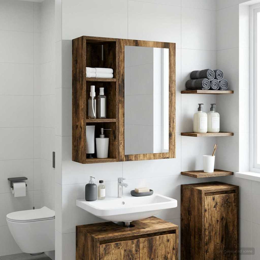vidaXL Dulap de perete pentru baie Stejar Afumat 20 x 16 x 62,5 cm