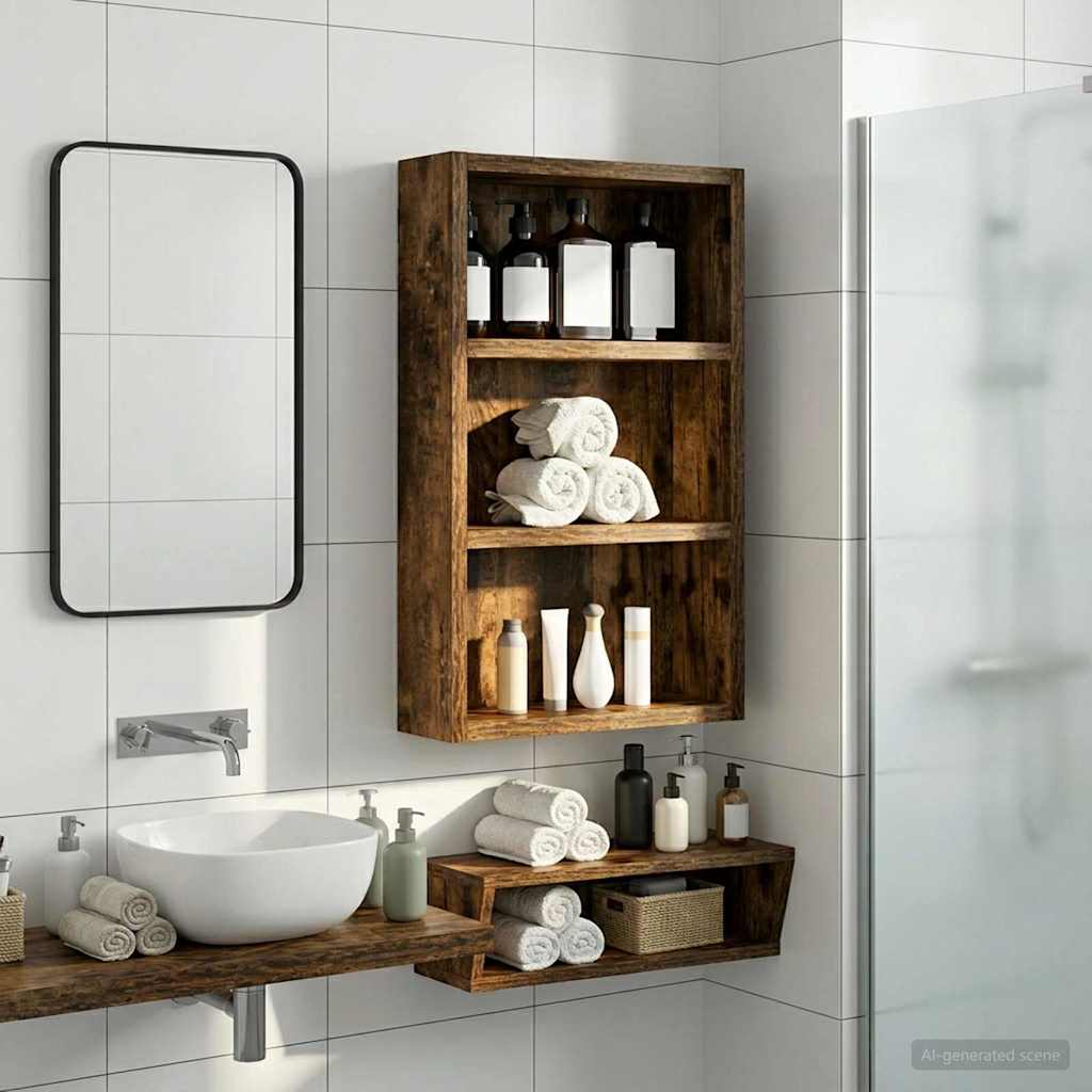 vidaXL Dulap de perete pentru baie Stejar Afumat 30 x 10 x 50 cm