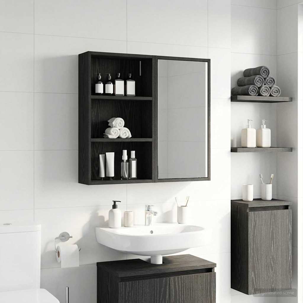 vidaXL Dulap de perete pentru baie Stejar Negru 40 x 14 x 70 cm