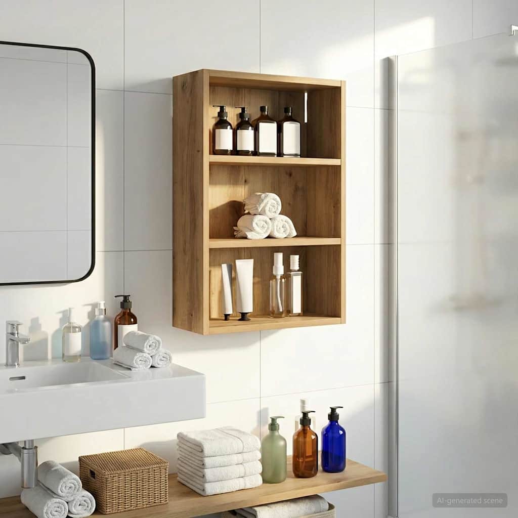 Vannitoa seinakapp riiuliga Artisan tamm 40 x 16 x 62,5 cm