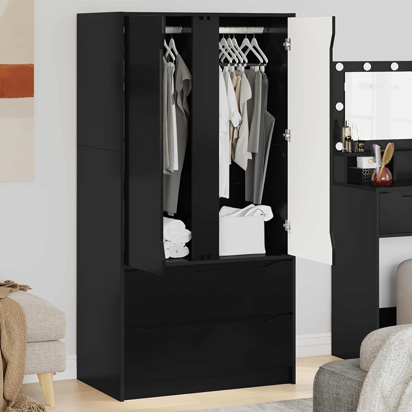 Kleiderschrank mit Tür Schwarz 79,5 x 49 x 156 cm Holzwerkstoff – Ansicht 4