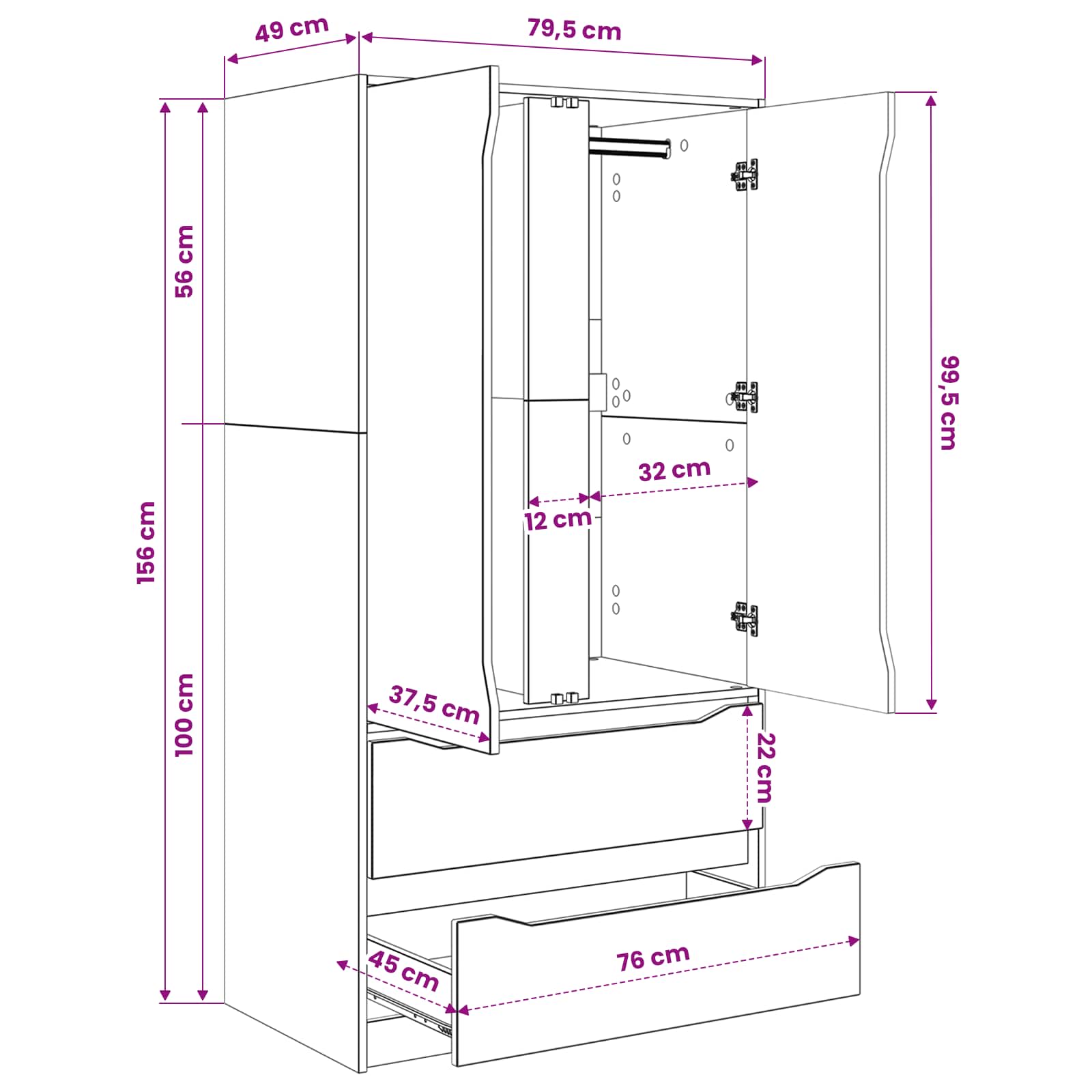 Wardrobe Manual size guide