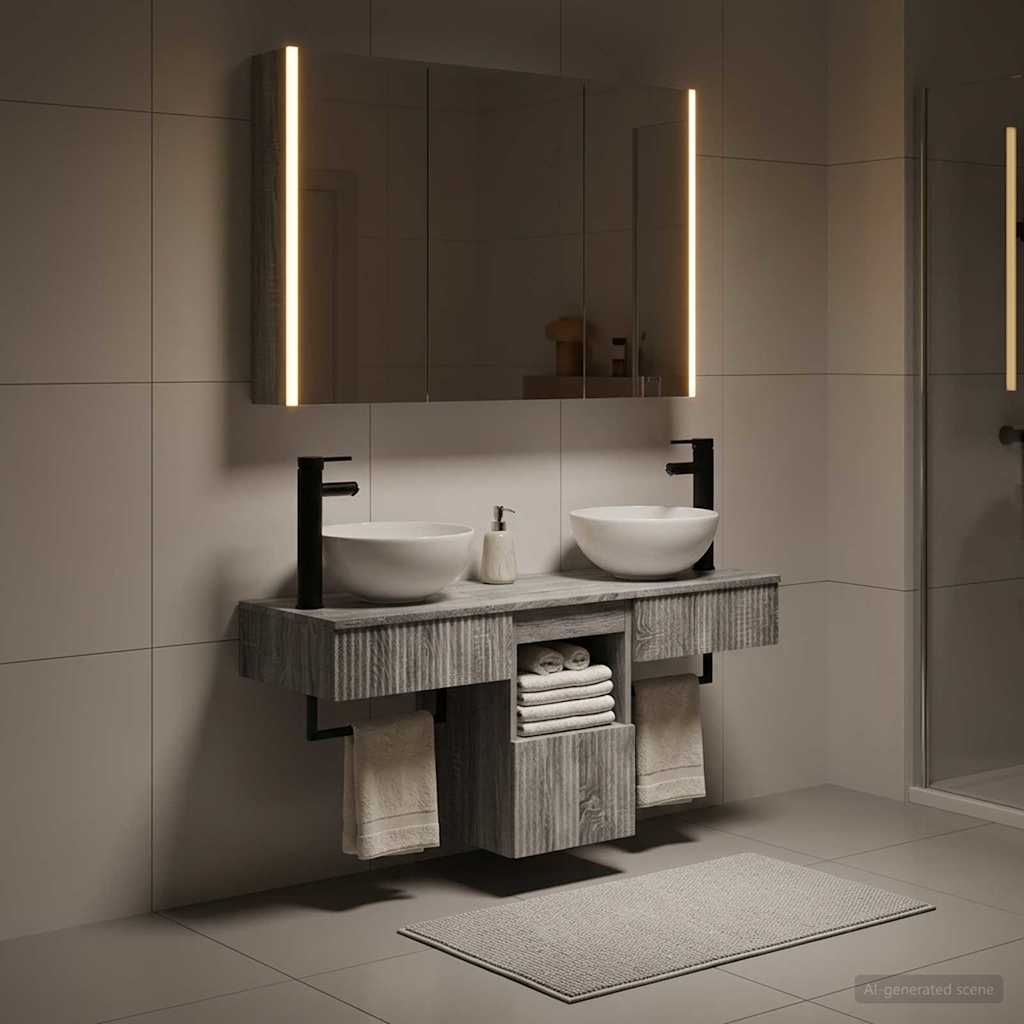 Komplet omaric za kopalnico 4 pcs Siva Sonoma