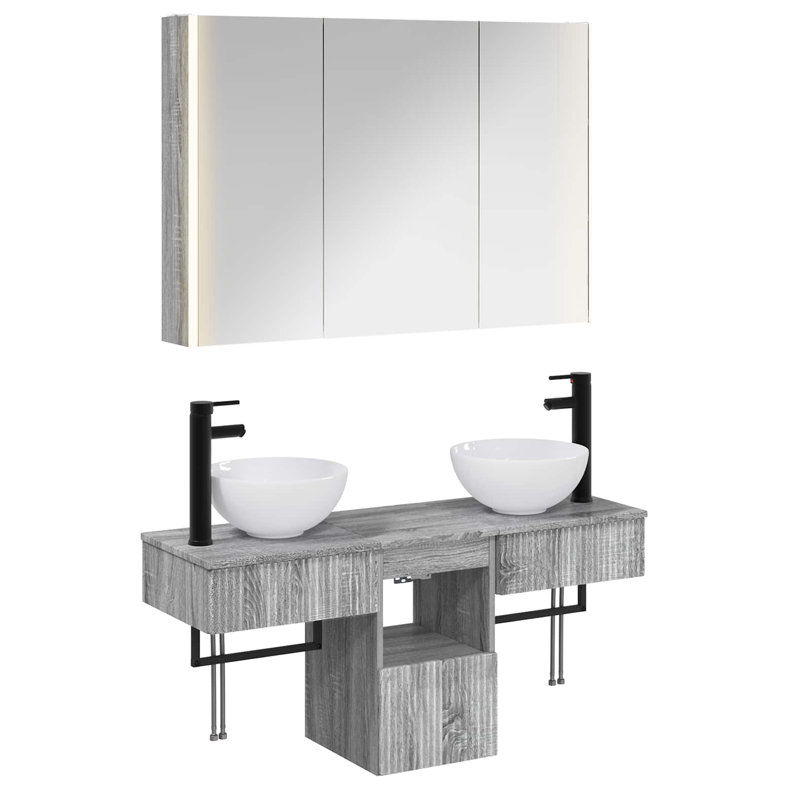 Komplet omaric za kopalnico 4 pcs Siva Sonoma - slika 2