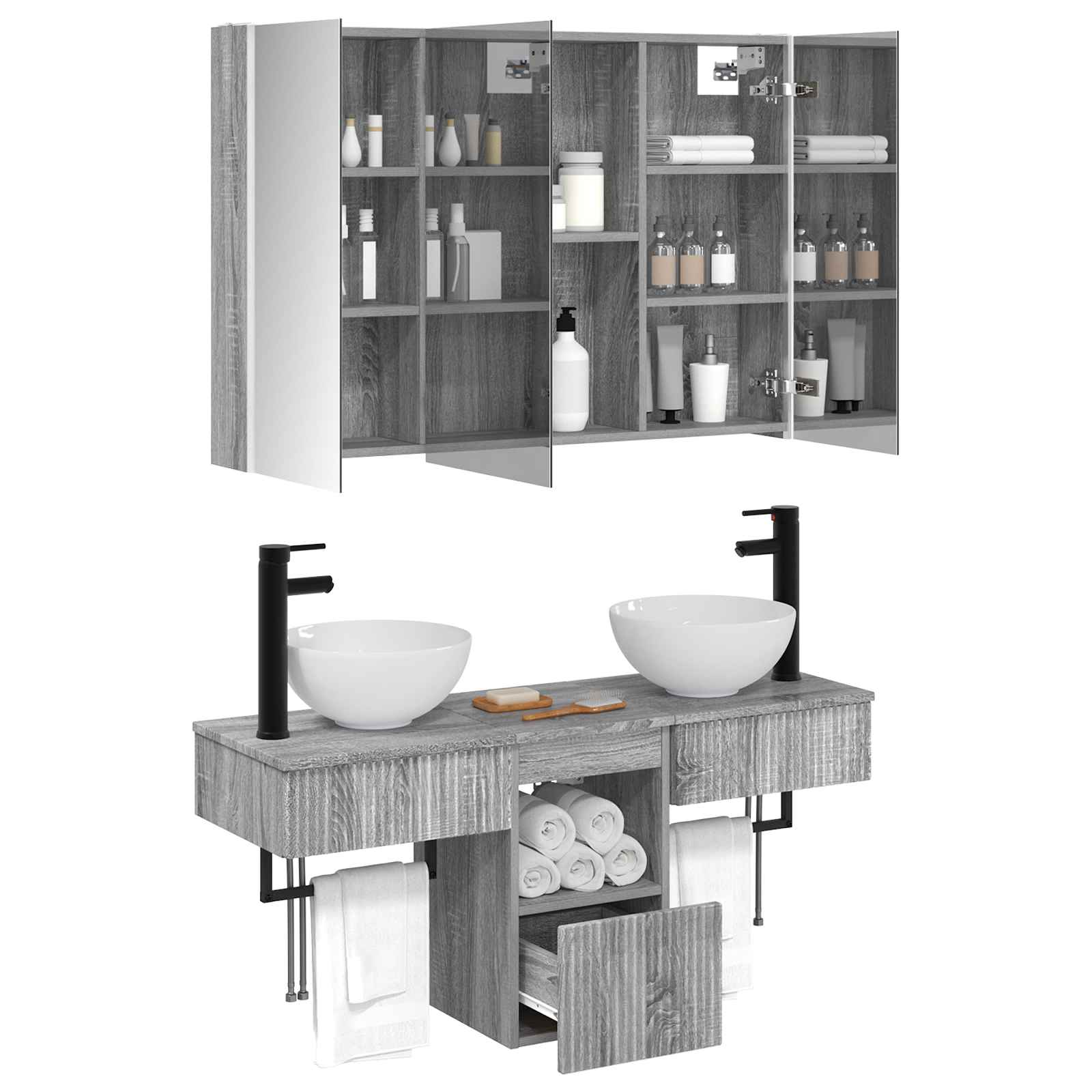 Komplet omaric za kopalnico 4 pcs Siva Sonoma - slika 3