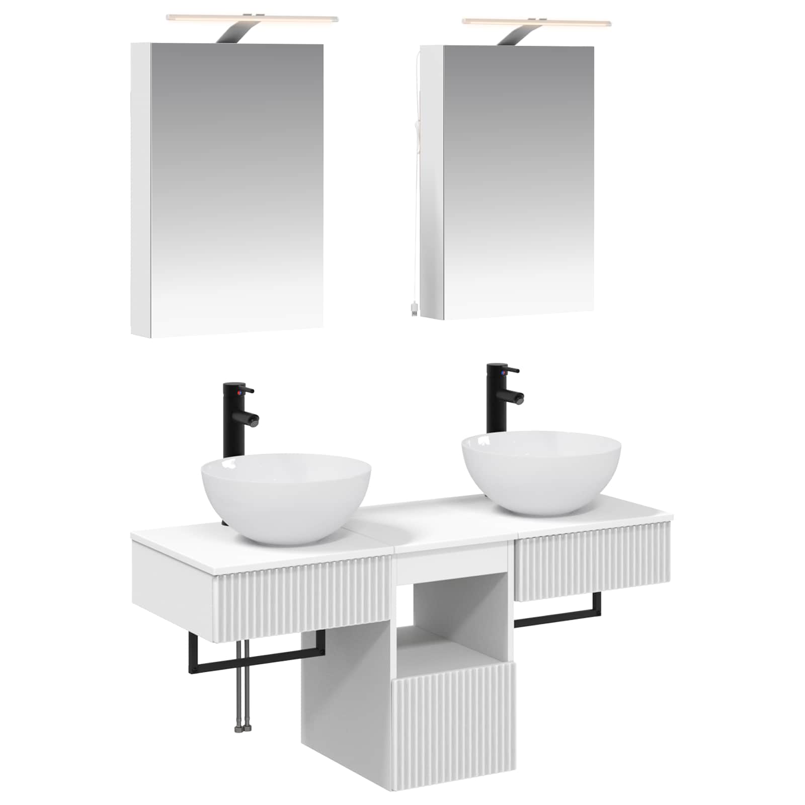 Badkamerkastenset 5 pcs Wit 40 x 10,5 x 60,5 cm Bewerkt hout - Afbeelding 2