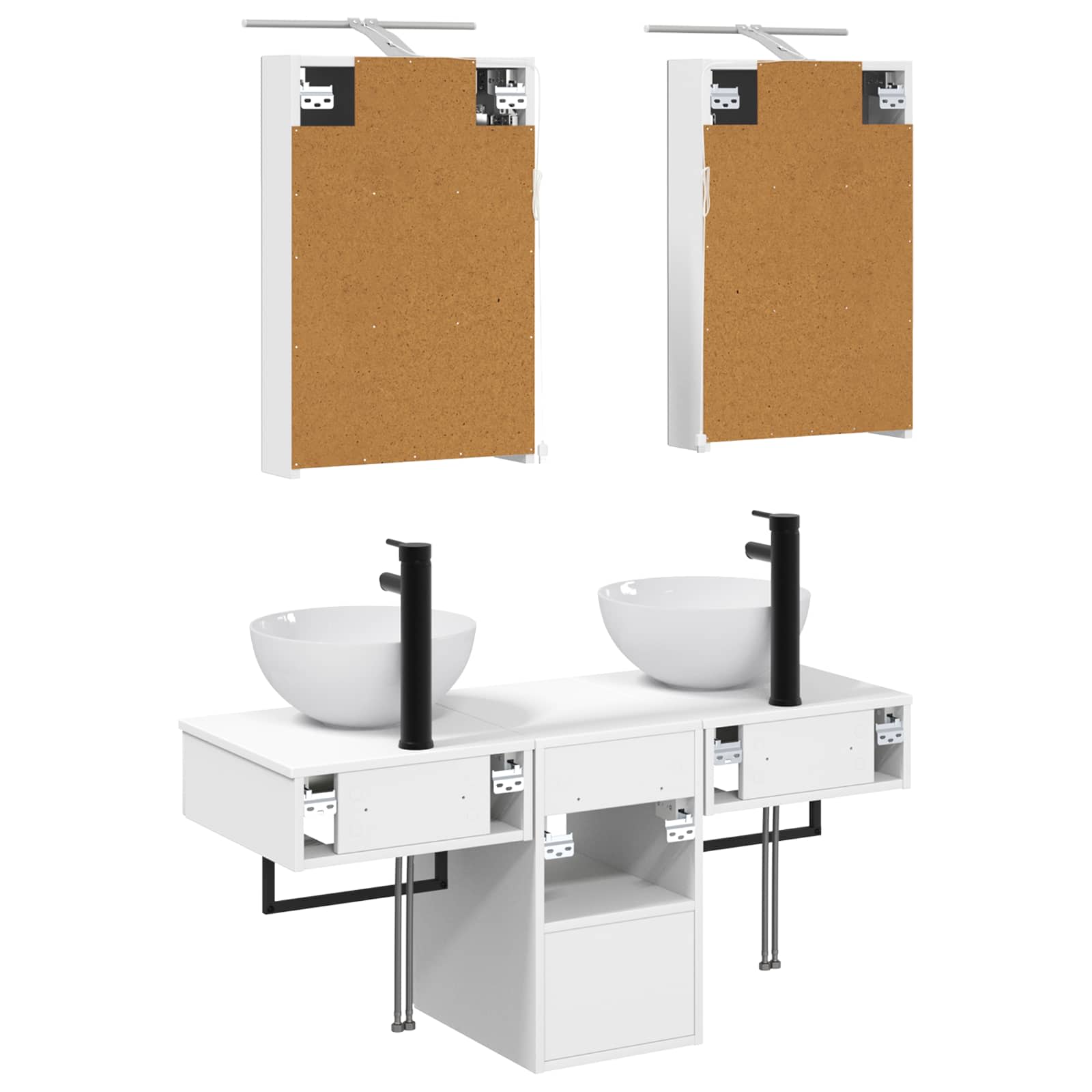 Badkamerkastenset 5 pcs Wit 40 x 10,5 x 60,5 cm Bewerkt hout - Afbeelding 8