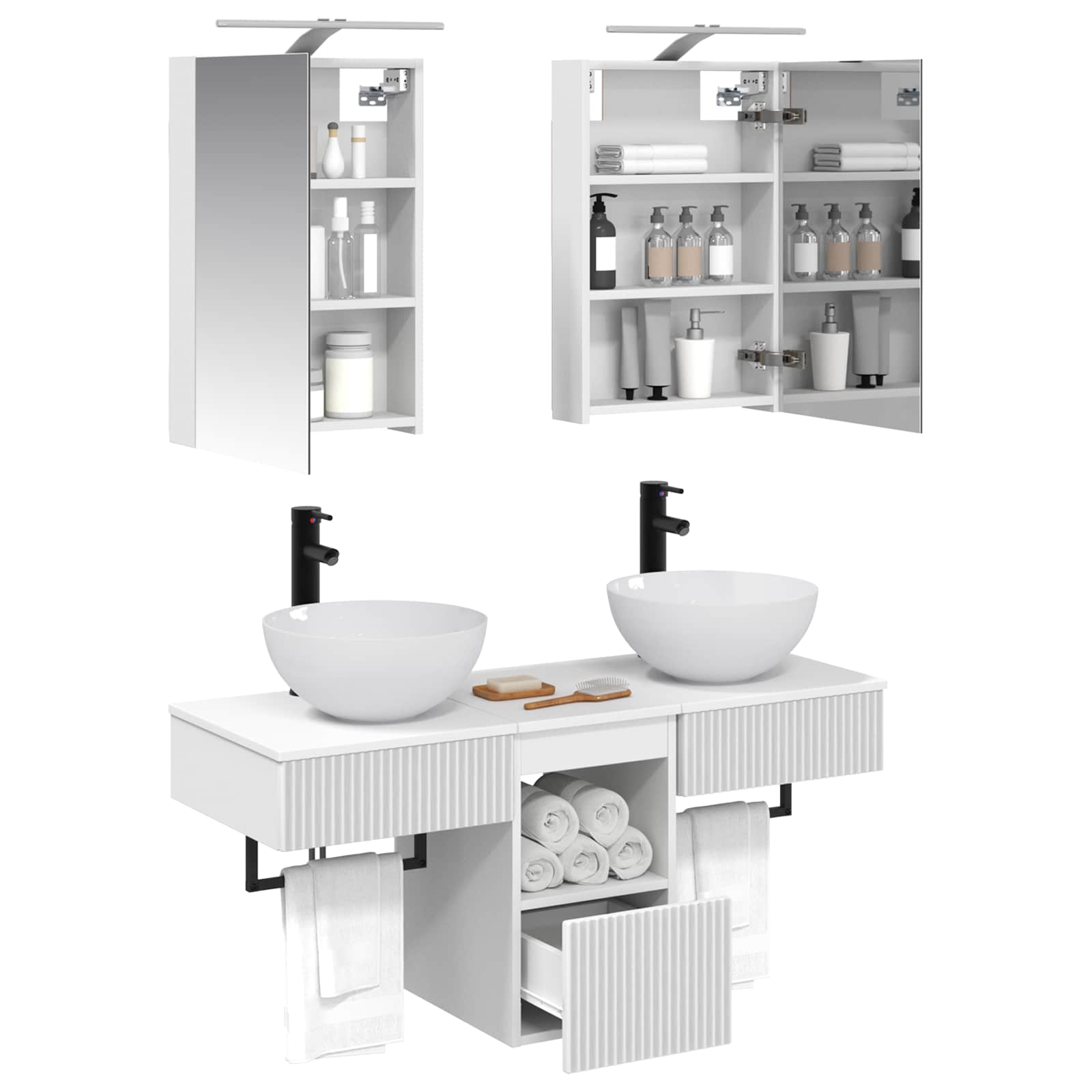 Badkamerkastenset 5 pcs Wit 40 x 10,5 x 60,5 cm Bewerkt hout - Afbeelding 3