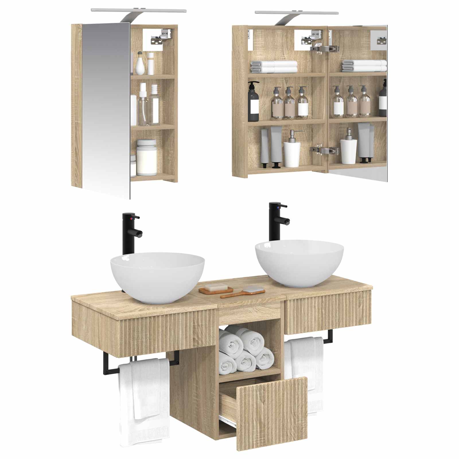 Комплект шкафове за баня 5 pcs Дъб сонома 40 x 10,5 x 60,5 см – изображение 3