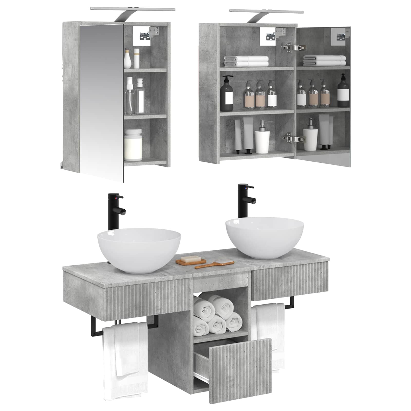 Комплект шкафове за баня 5 pcs Бетонно сиво 43 x 16 x 62,5 см – изображение 3