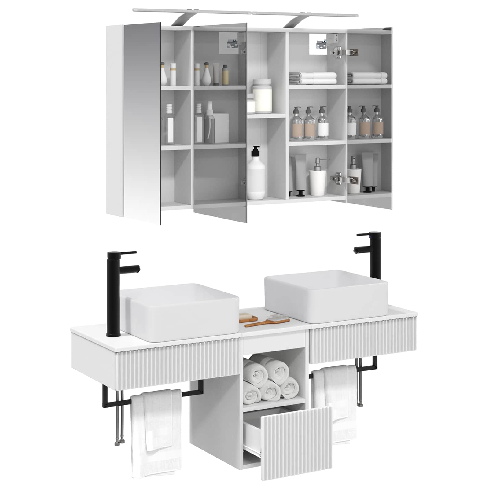 Комплект шкафове за баня 4 pcs Бяло 100 x 14,5 x 70 см – изображение 3