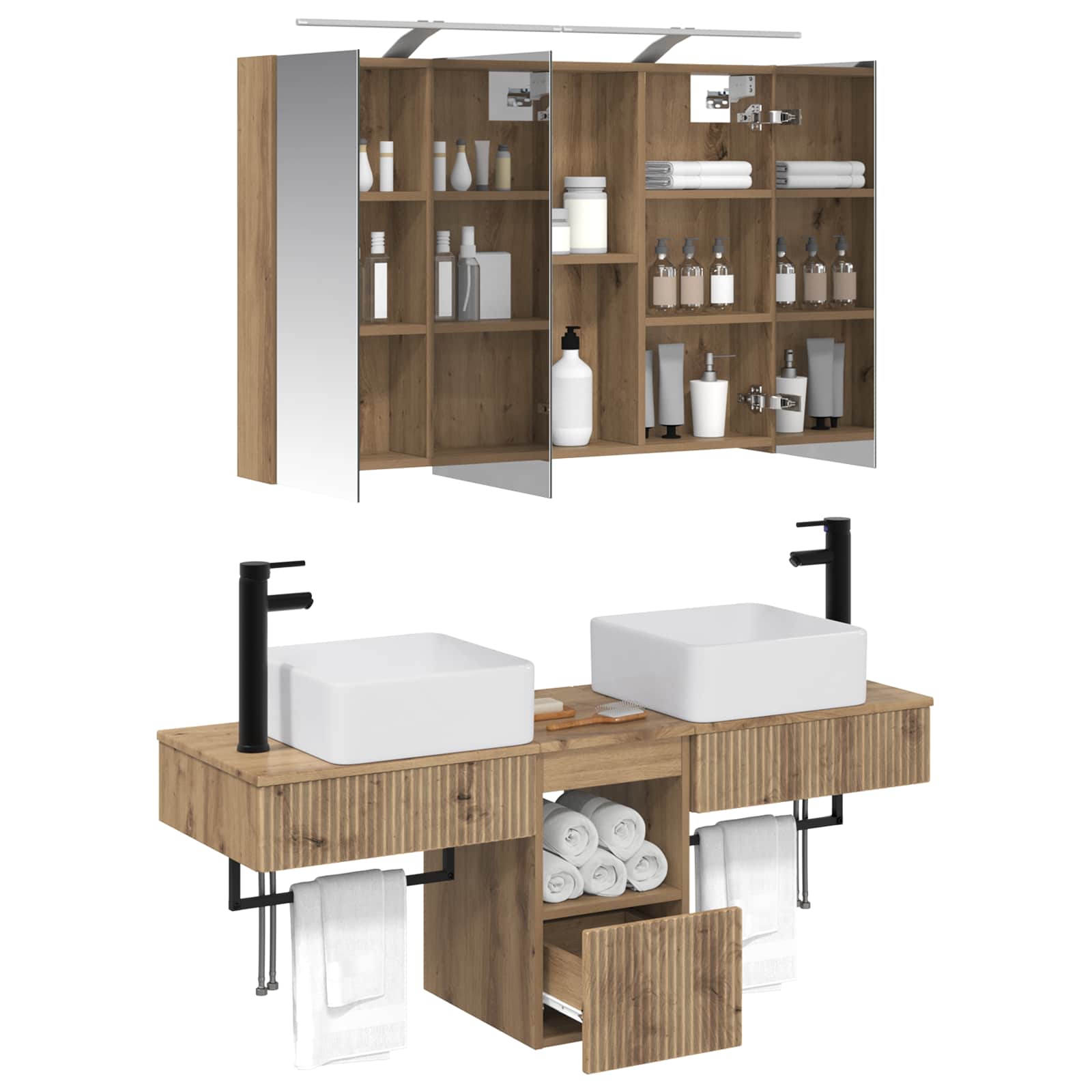 vidaXL Badezimmerschrank-Set 4 pcs Artisan-Eiche 100 x 14,5 x 70 cm