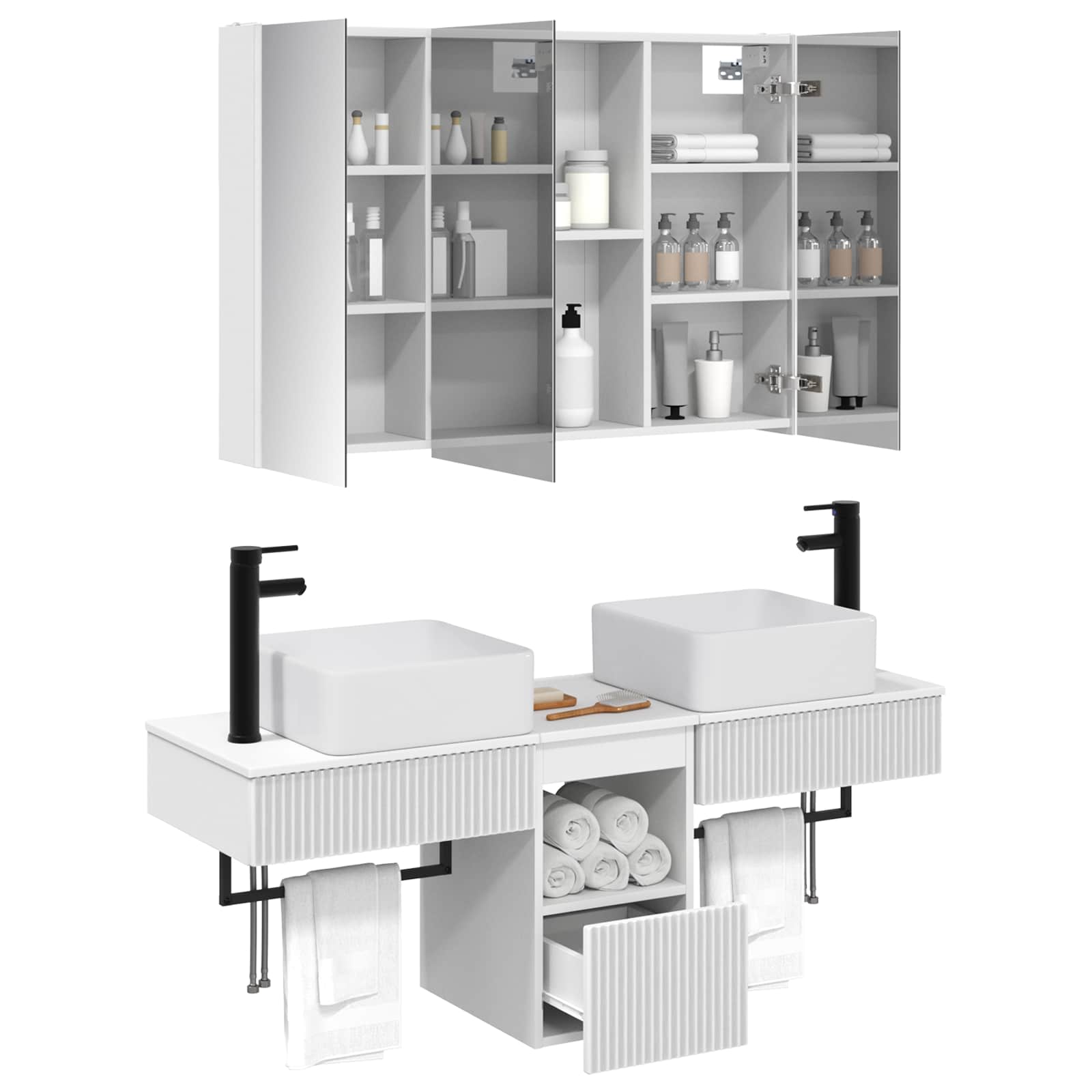 Комплект шкафове за баня 4 pcs Бяло 103,5 x 15,5 x 70 см – изображение 3