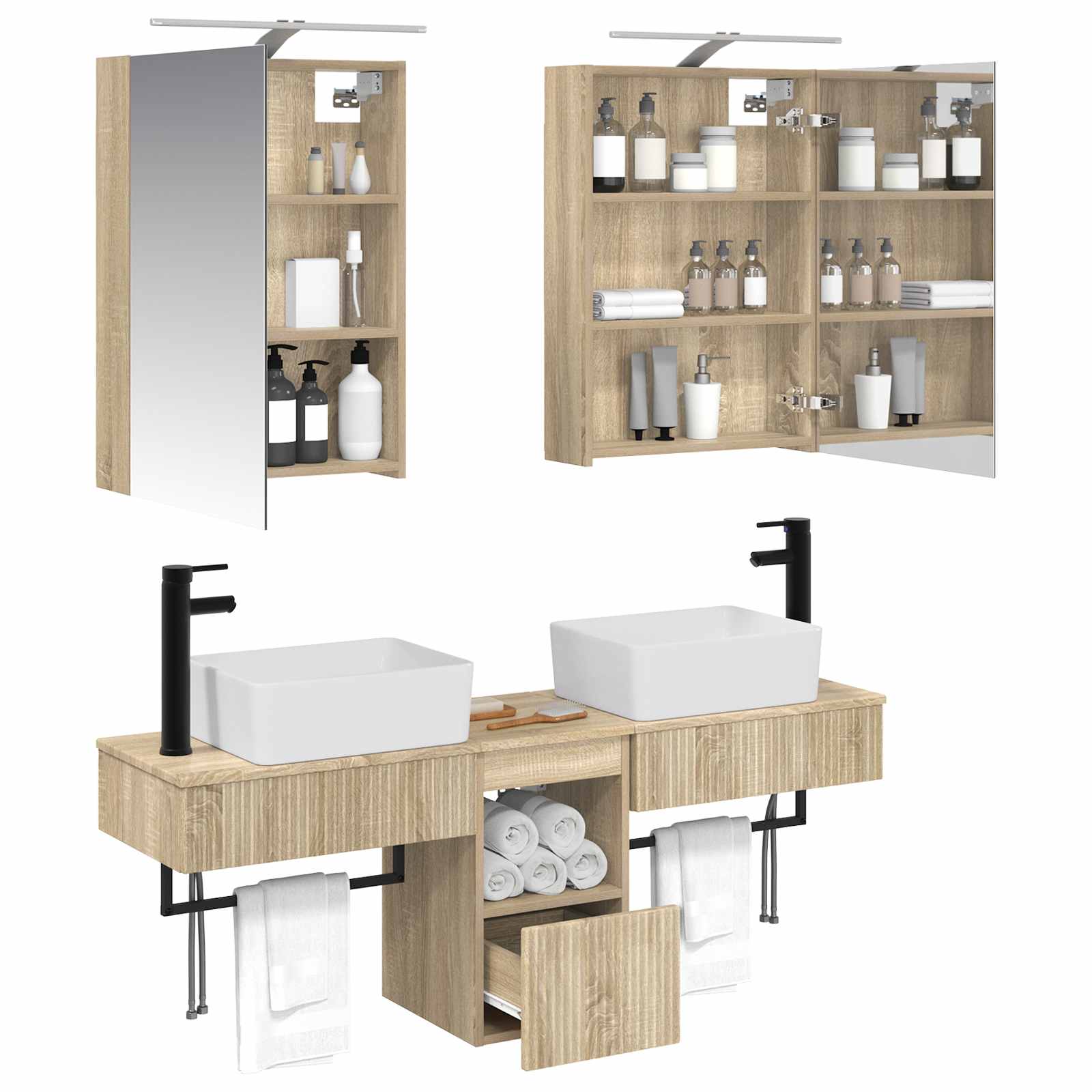 Badkamerkastenset 5 pcs Sonoma Eiken 50 x 14,5 x 70 cm - Afbeelding 3