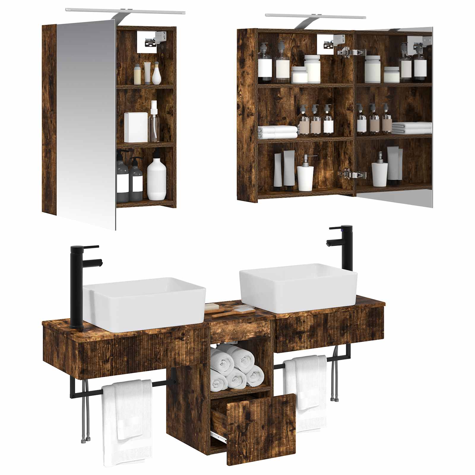 Комплект шкафове за баня 5 pcs Опушен дъб 50 x 14,5 x 70 см – изображение 3