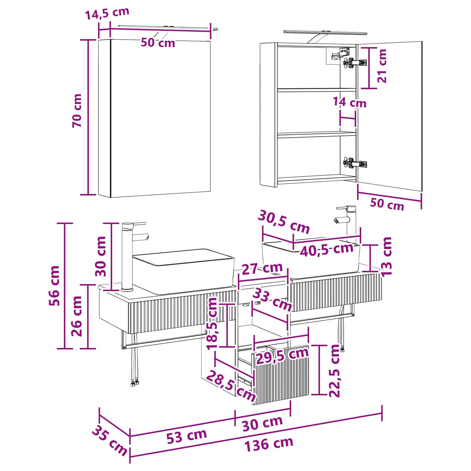vidaXL Badezimmerschrank-Set 5 pcs Artisan-Eiche 50 x 14,5 x 70 cm – Bild 7