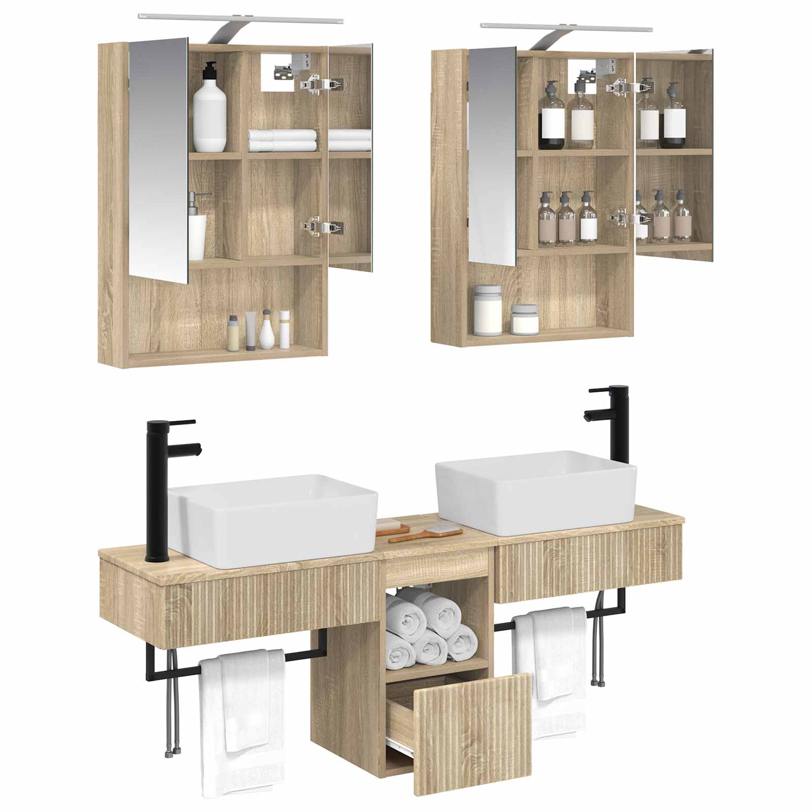Комплект шкафове за баня 5 pcs Дъб сонома 50 x 14,5 x 70 см – изображение 3