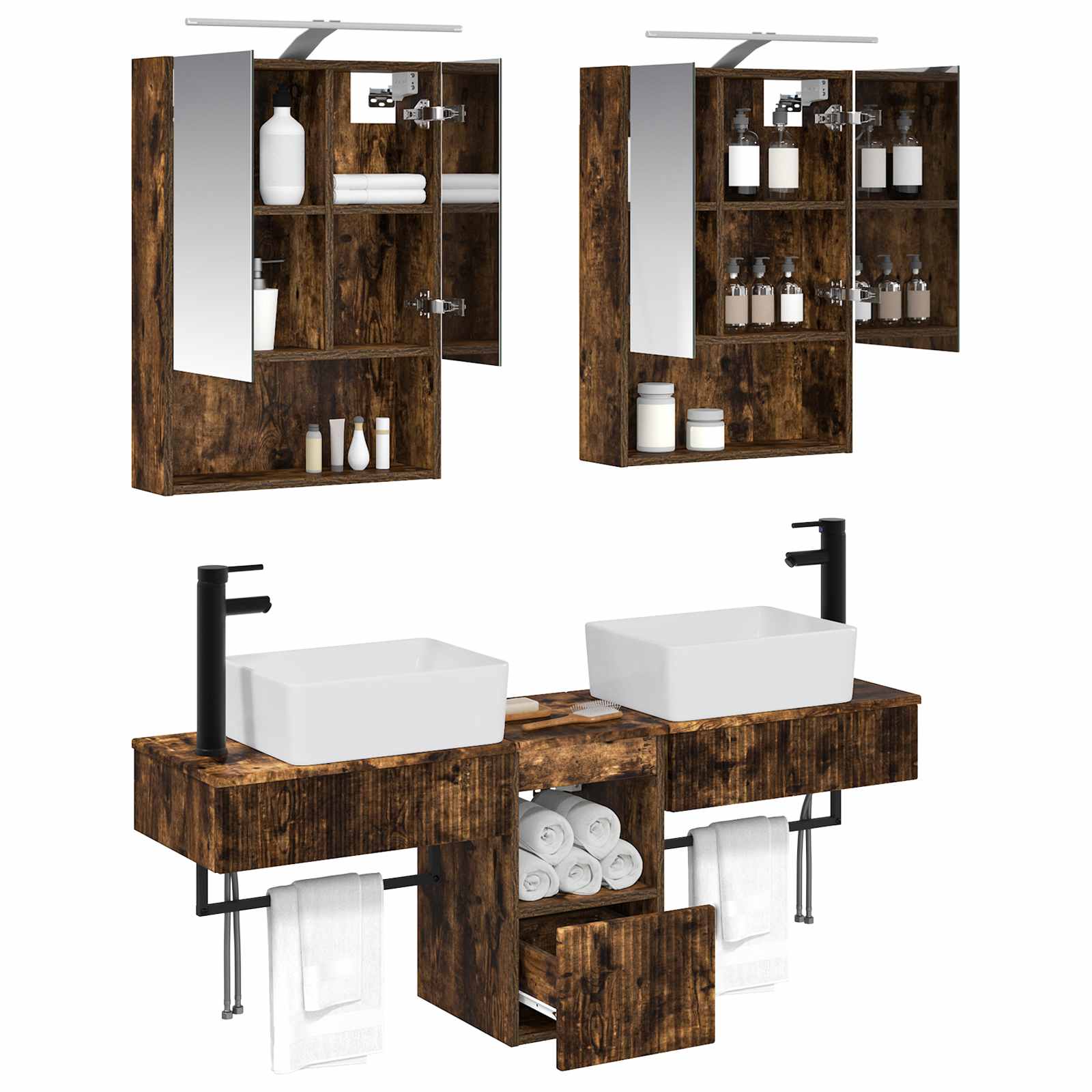 Комплект шкафове за баня 5 pcs Опушен дъб 50 x 14,5 x 70 см – изображение 3
