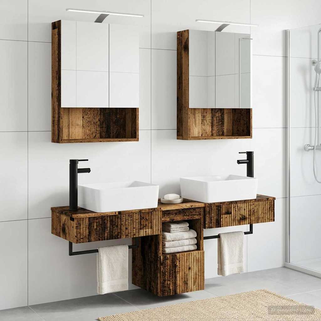 Badkamerkastenset 5 pcs Oud hout 50 x 14,5 x 70 cm Bewerkt hout
