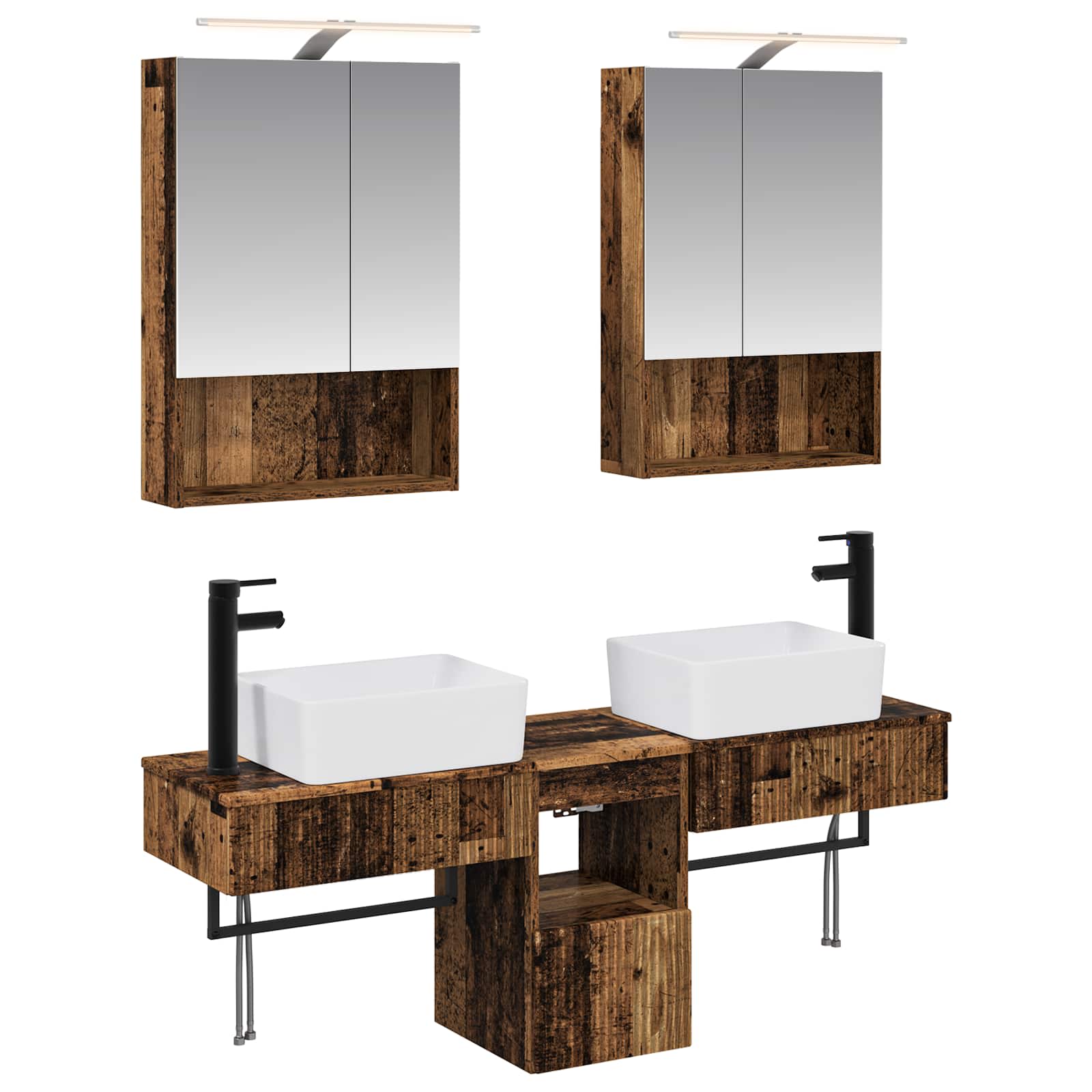 Badkamerkastenset 5 pcs Oud hout 50 x 14,5 x 70 cm Bewerkt hout - Afbeelding 2