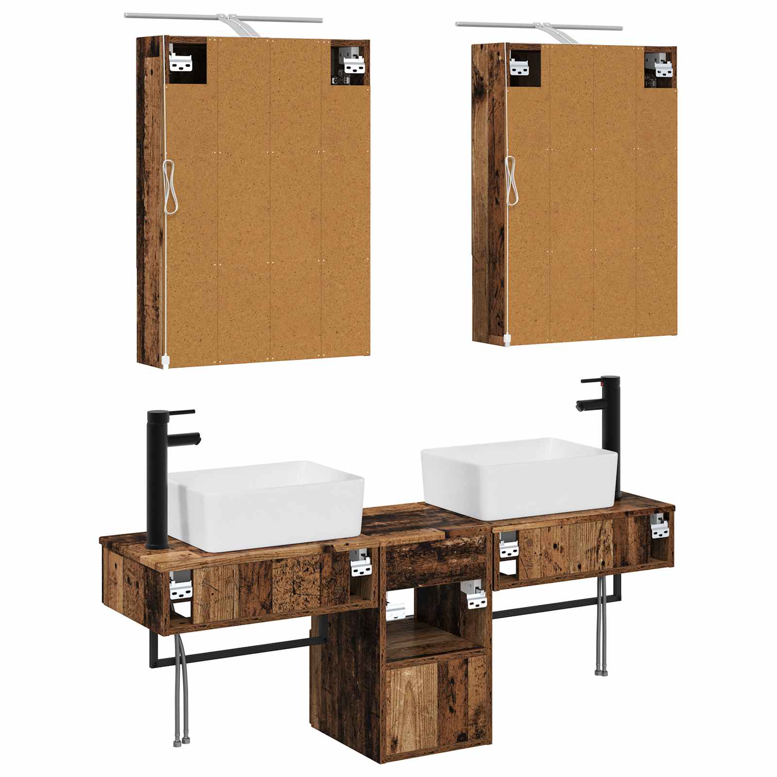 Badkamerkastenset 5 pcs Oud hout 50 x 14,5 x 70 cm Bewerkt hout - Afbeelding 8