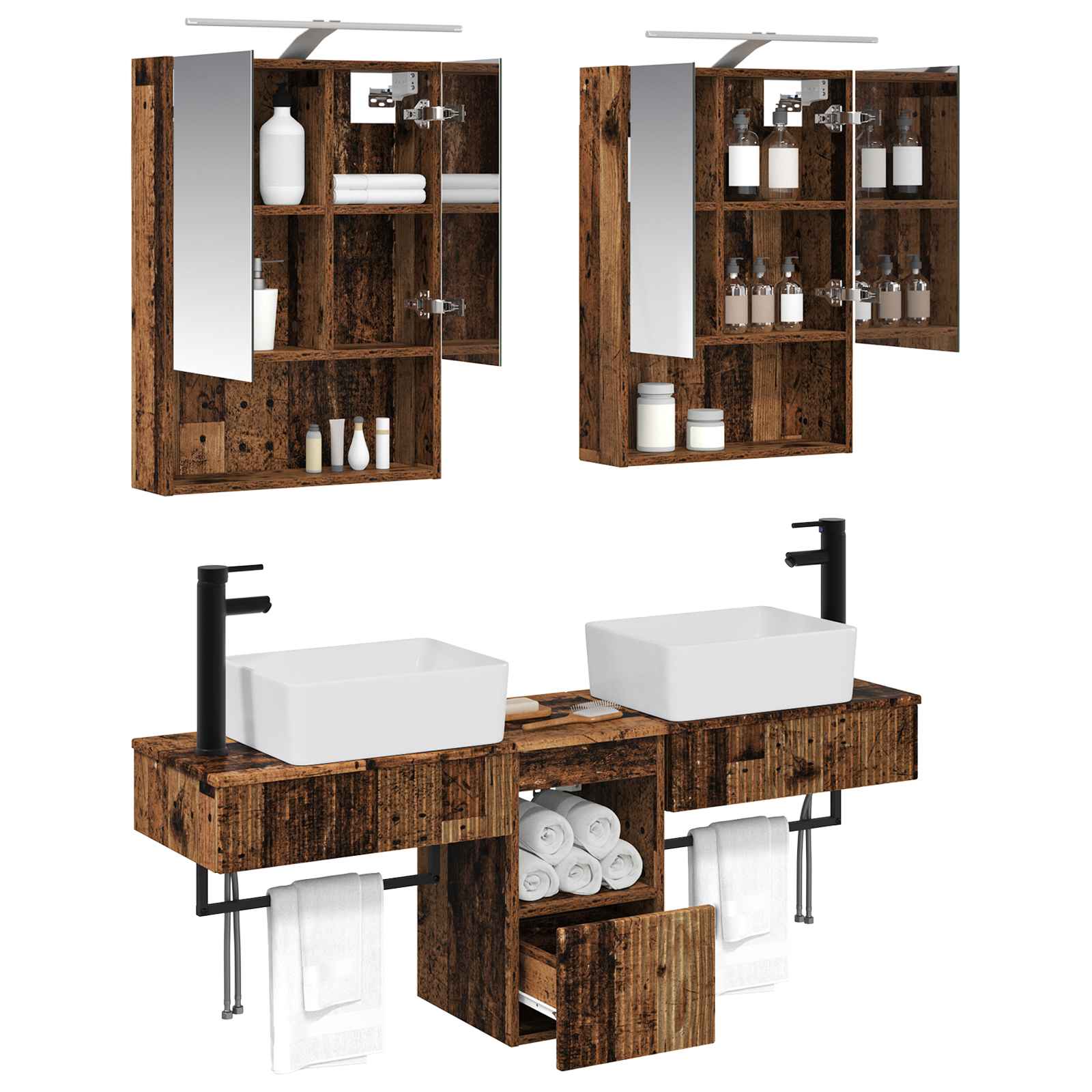 Badkamerkastenset 5 pcs Oud hout 50 x 14,5 x 70 cm Bewerkt hout - Afbeelding 3