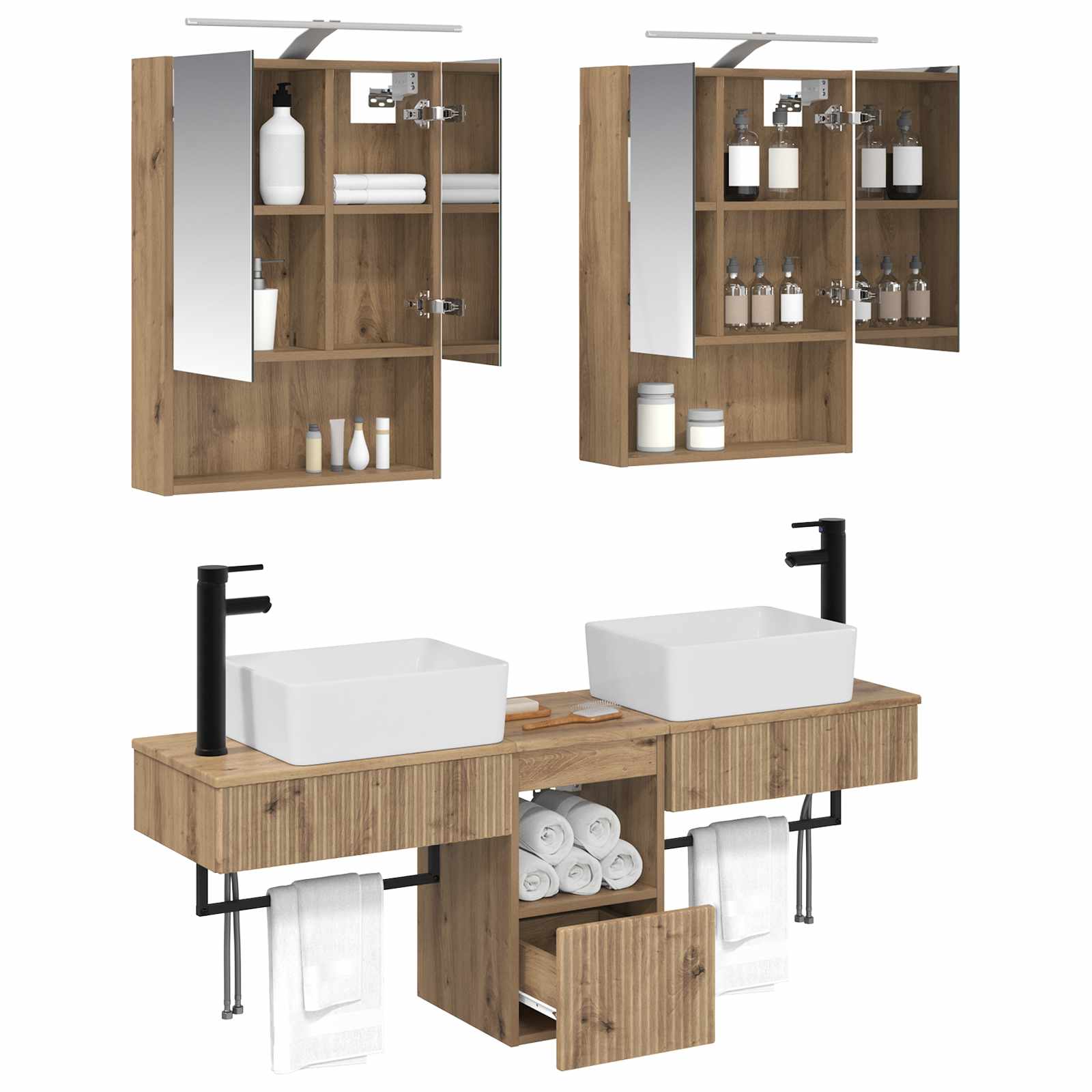 vidaXL Badezimmerschrank-Set 5 pcs Artisan-Eiche 50 x 14,5 x 70 cm