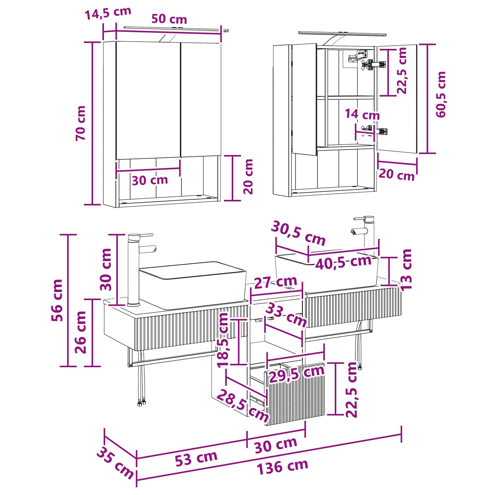 vidaXL Badezimmerschrank-Set 5 pcs Artisan-Eiche 50 x 14,5 x 70 cm – Bild 7