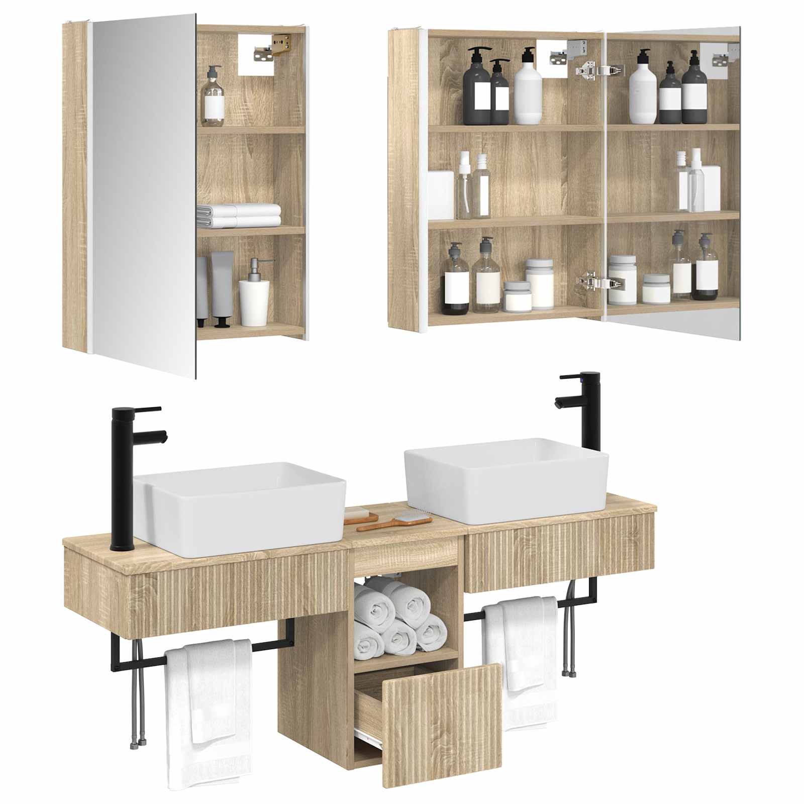 Комплект шкафове за баня 5 pcs Дъб сонома 53 x 15,5 x 70 см – изображение 3