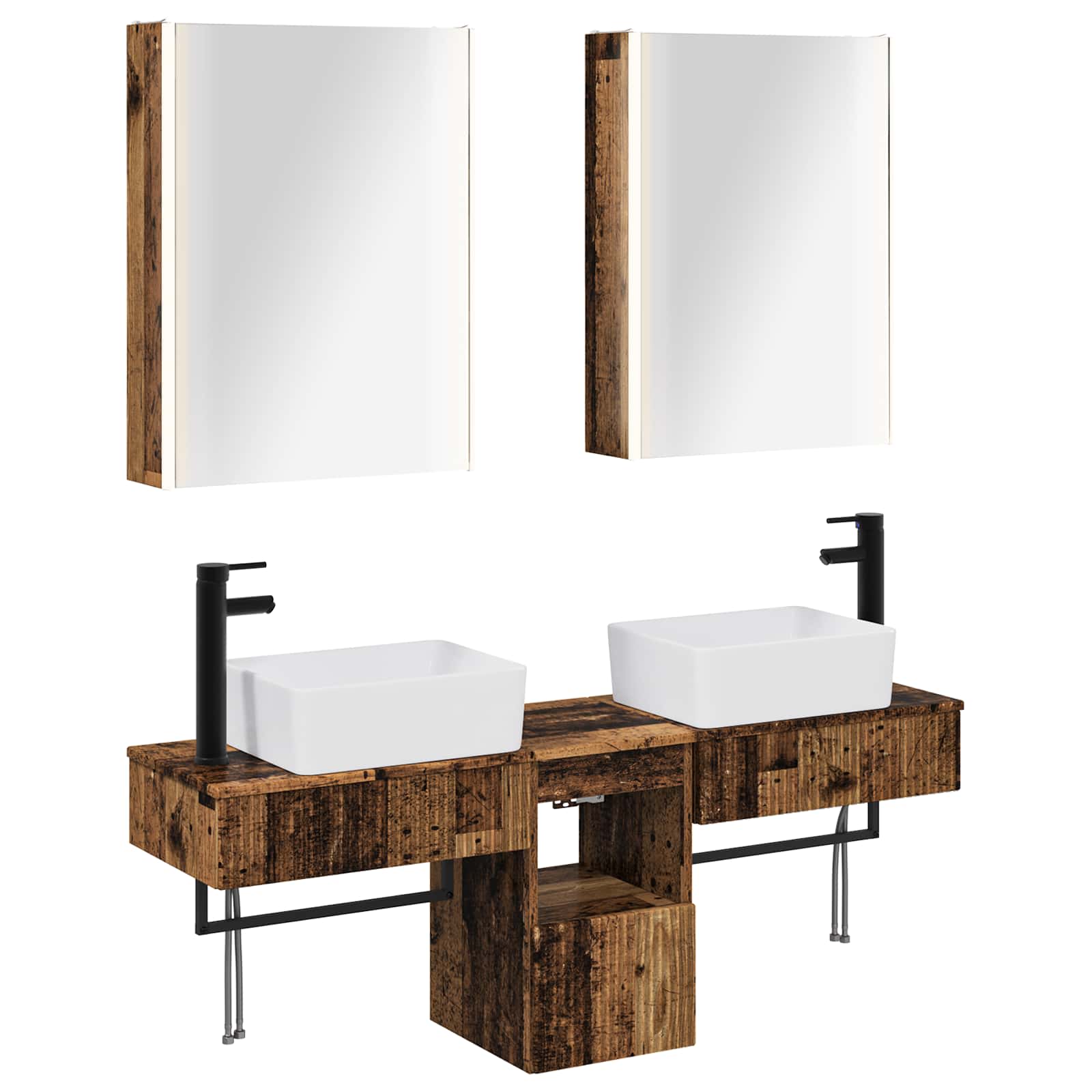Комплект шкафове за баня 5 pcs Старо дърво 53 x 15,5 x 70 см – изображение 2