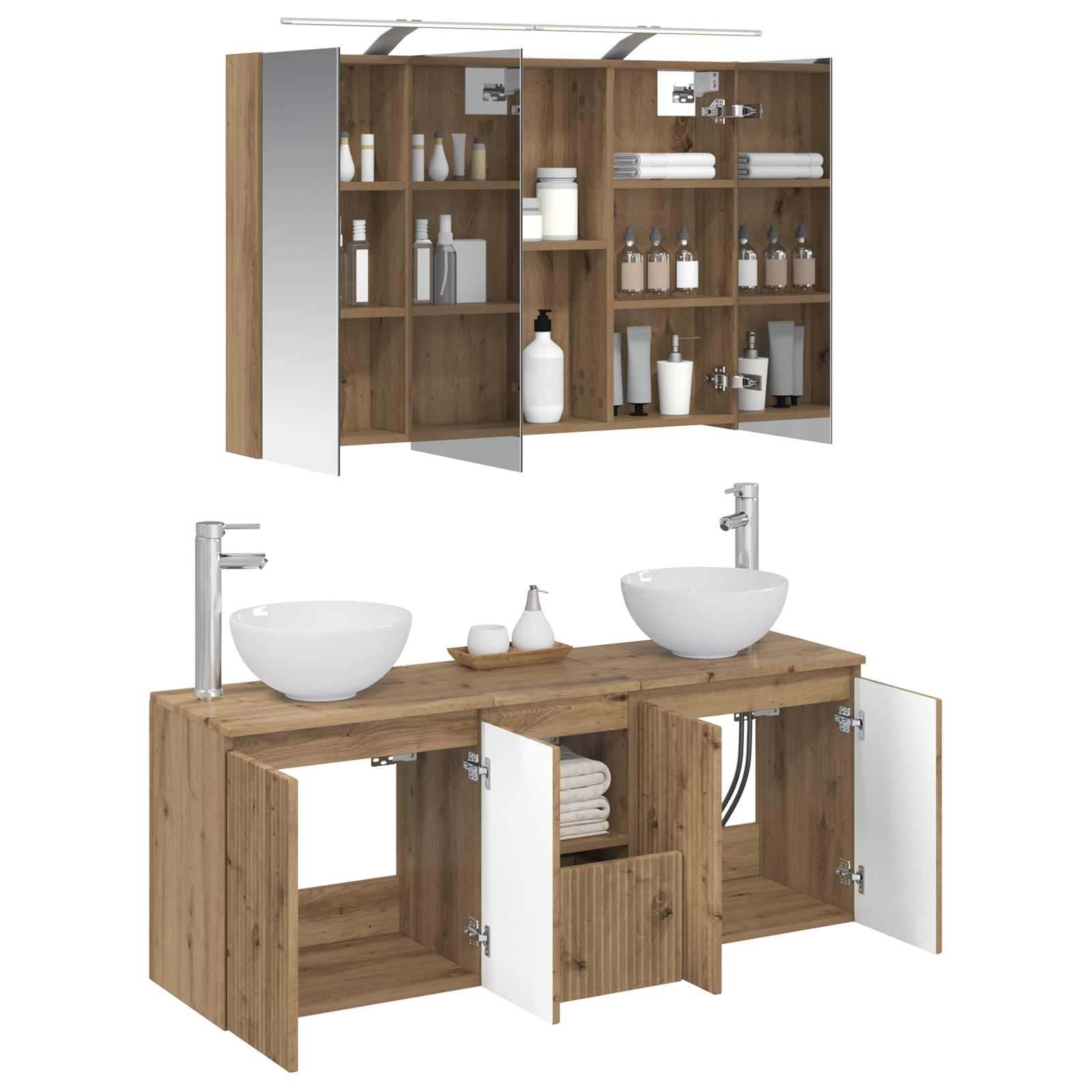 vidaXL Badezimmerschrank-Set 4 pcs Artisan-Eiche 100 x 14,5 x 70 cm