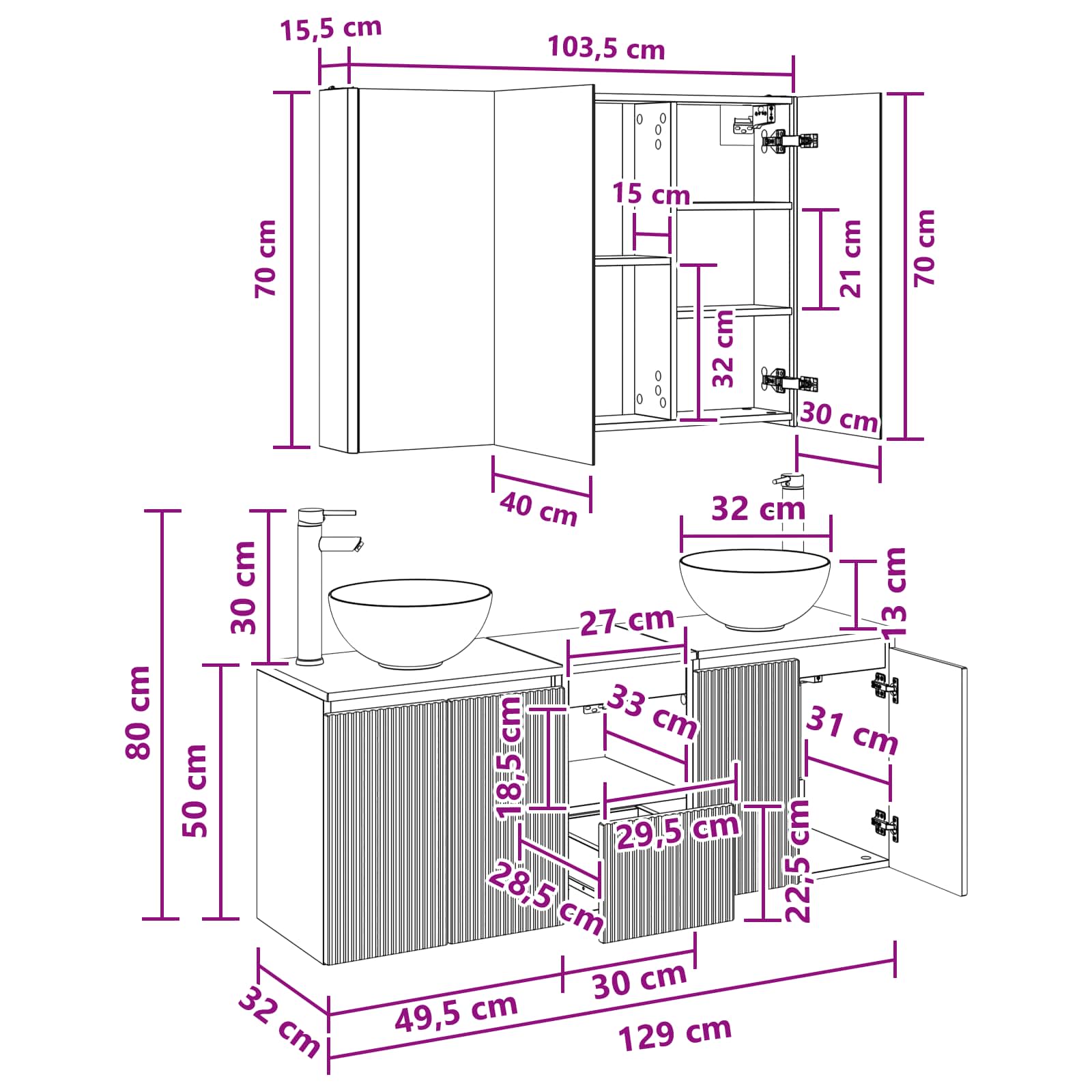 vidaXL Badezimmerschrank-Set 4 pcs Artisan-Eiche 103,5 x 15,5 x 70 cm – Bild 7
