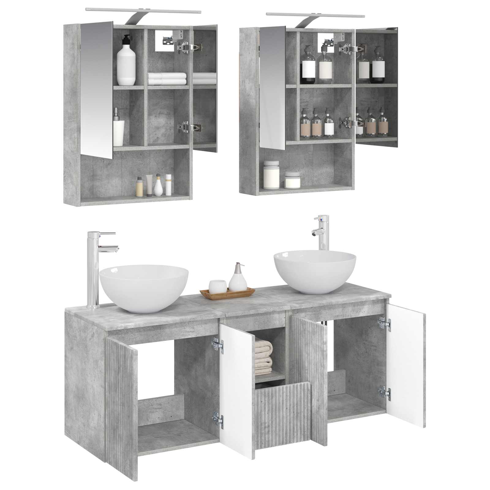 Комплект шкафове за баня 5 pcs Бетонно сиво 50 x 14,5 x 70 см – изображение 3