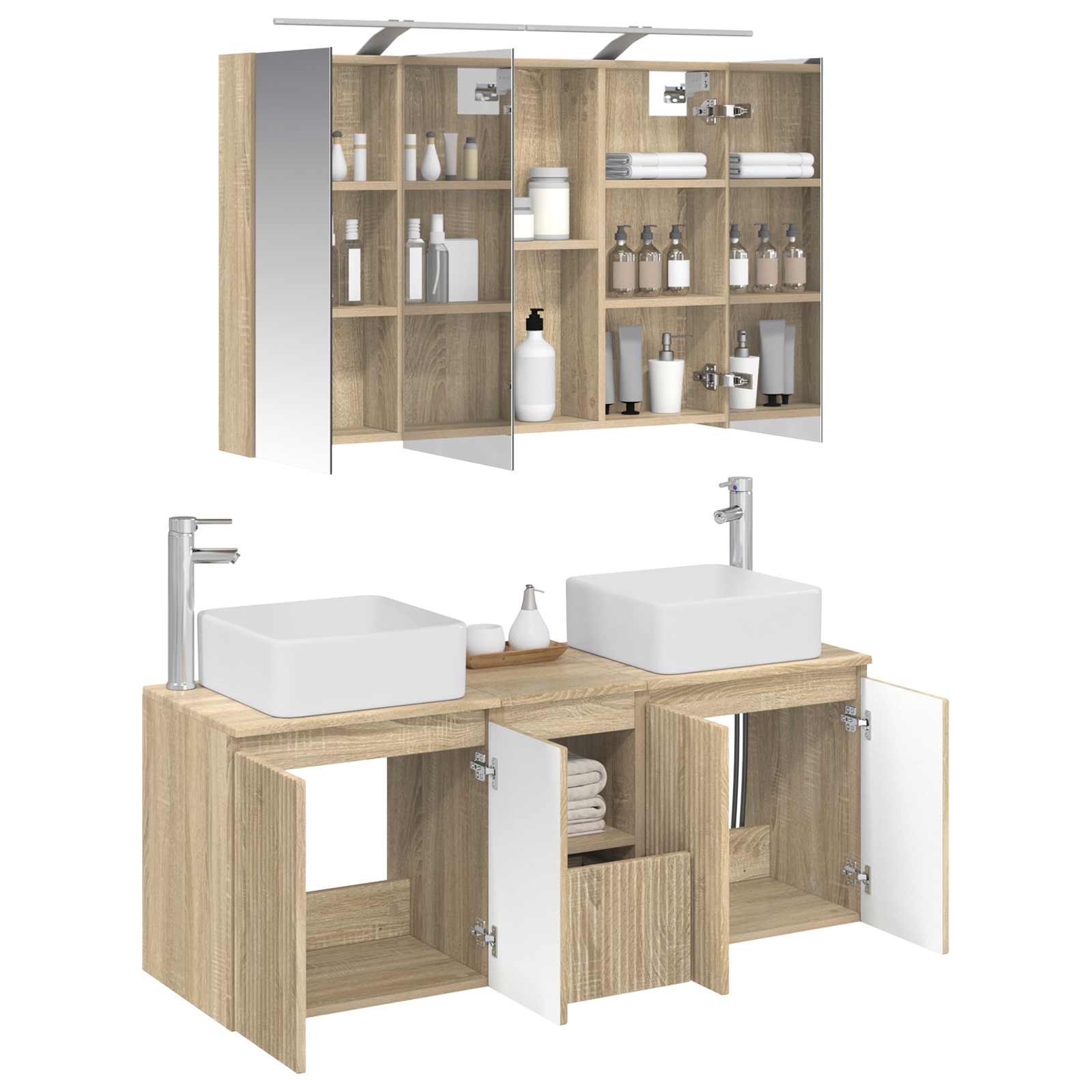 Badkamerkastenset 4 pcs Sonoma Eiken 100 x 14,5 x 70 cm - Afbeelding 3