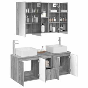 Sada koupelnových skříněk 4 pcs Šedý Sonoma Kompozitní dřevo - obrázek 3