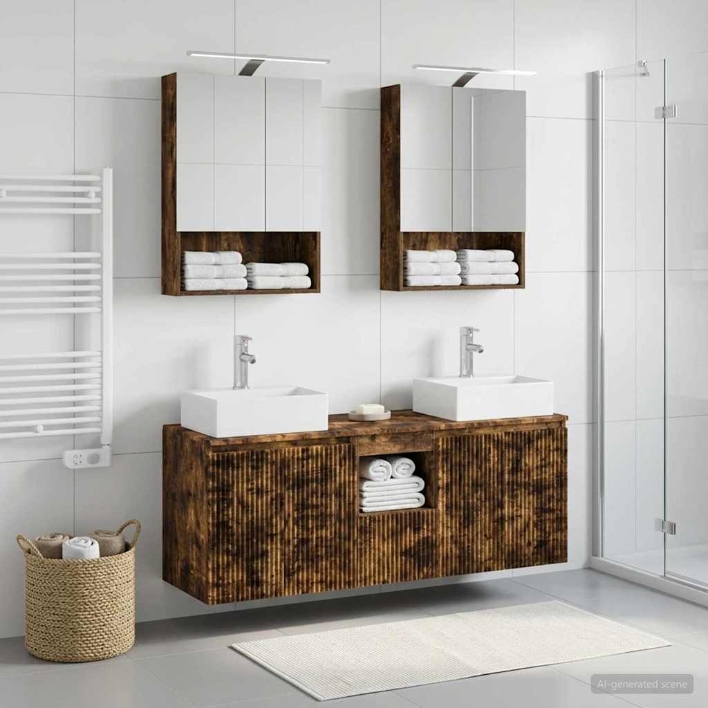 Badkamerkastenset 5 pcs Gerookt eiken Bewerkt hout - Afbeelding 4