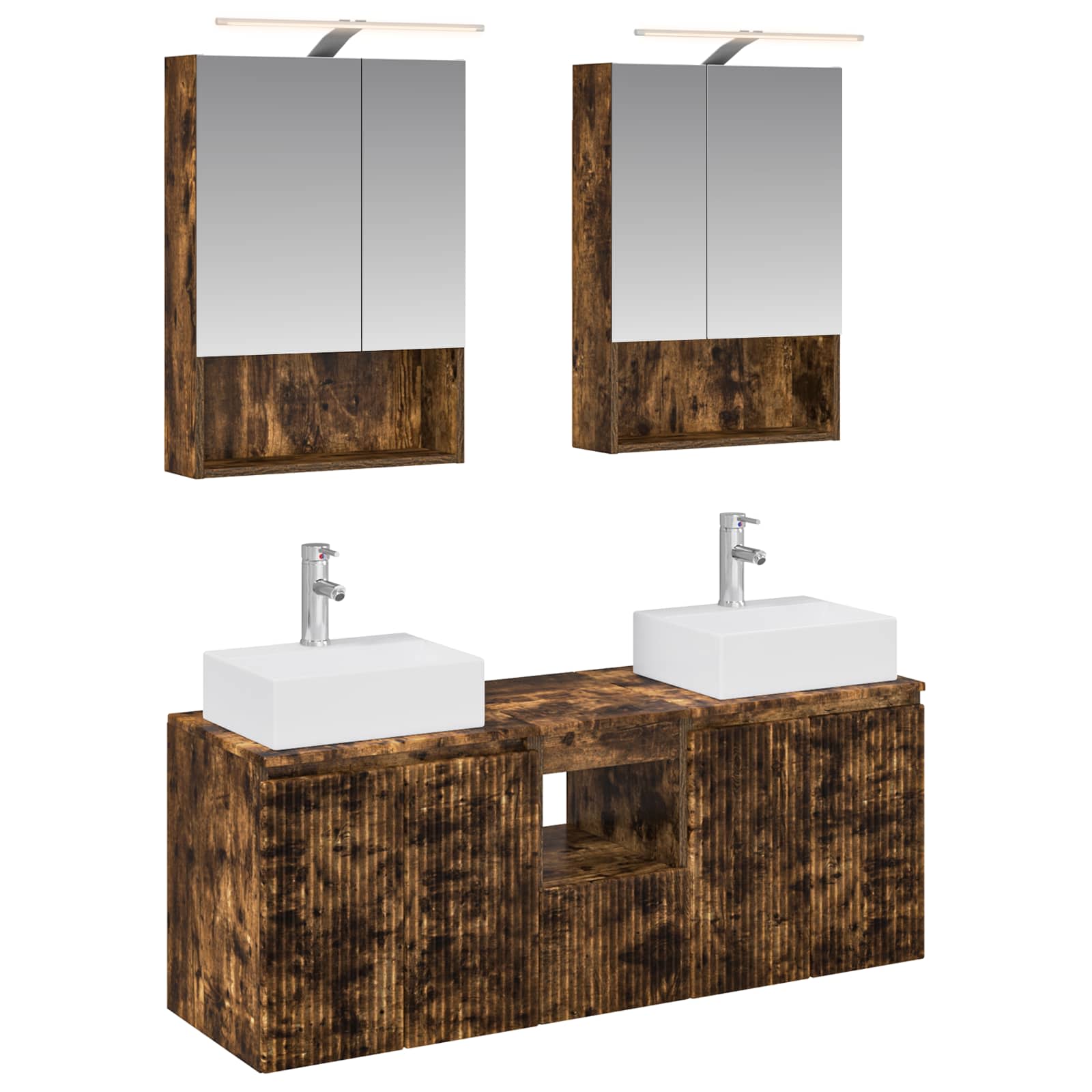 Badkamerkastenset 5 pcs Gerookt eiken Bewerkt hout - Afbeelding 2