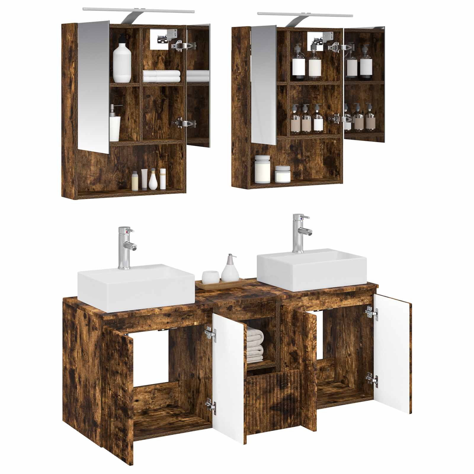 Badkamerkastenset 5 pcs Gerookt eiken Bewerkt hout - Afbeelding 3