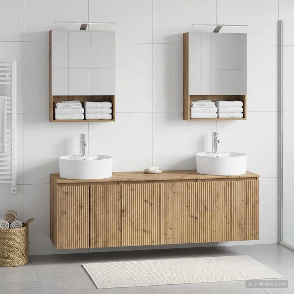 Badkamerkastenset 5 pcs Artisanaal eiken Bewerkt hout - Afbeelding 4