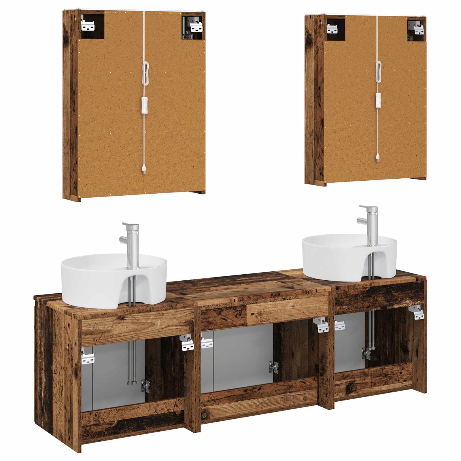 Badkamerkastenset 5 pcs Oud hout Bewerkt hout - Afbeelding 8