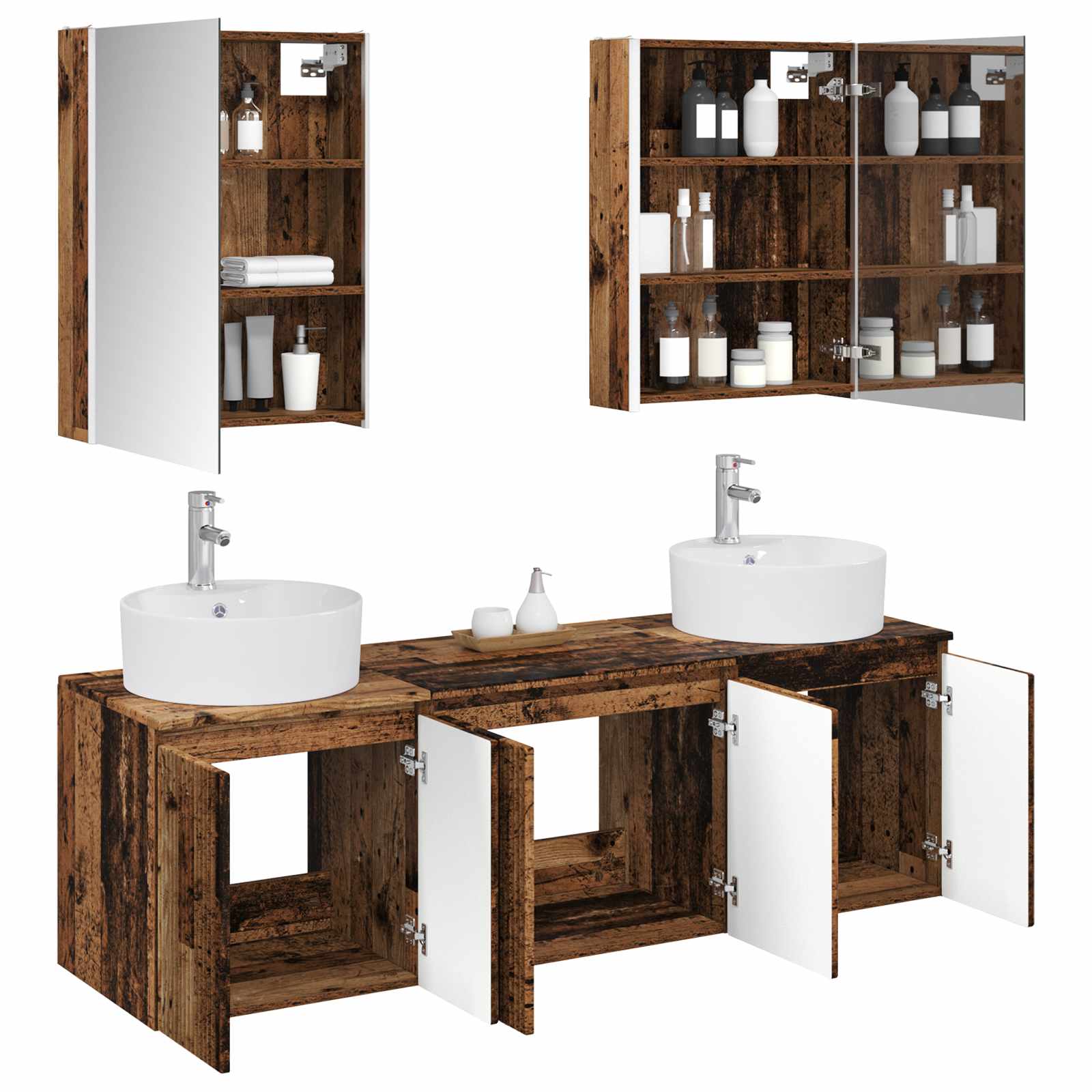 Badkamerkastenset 5 pcs Oud hout Bewerkt hout - Afbeelding 3