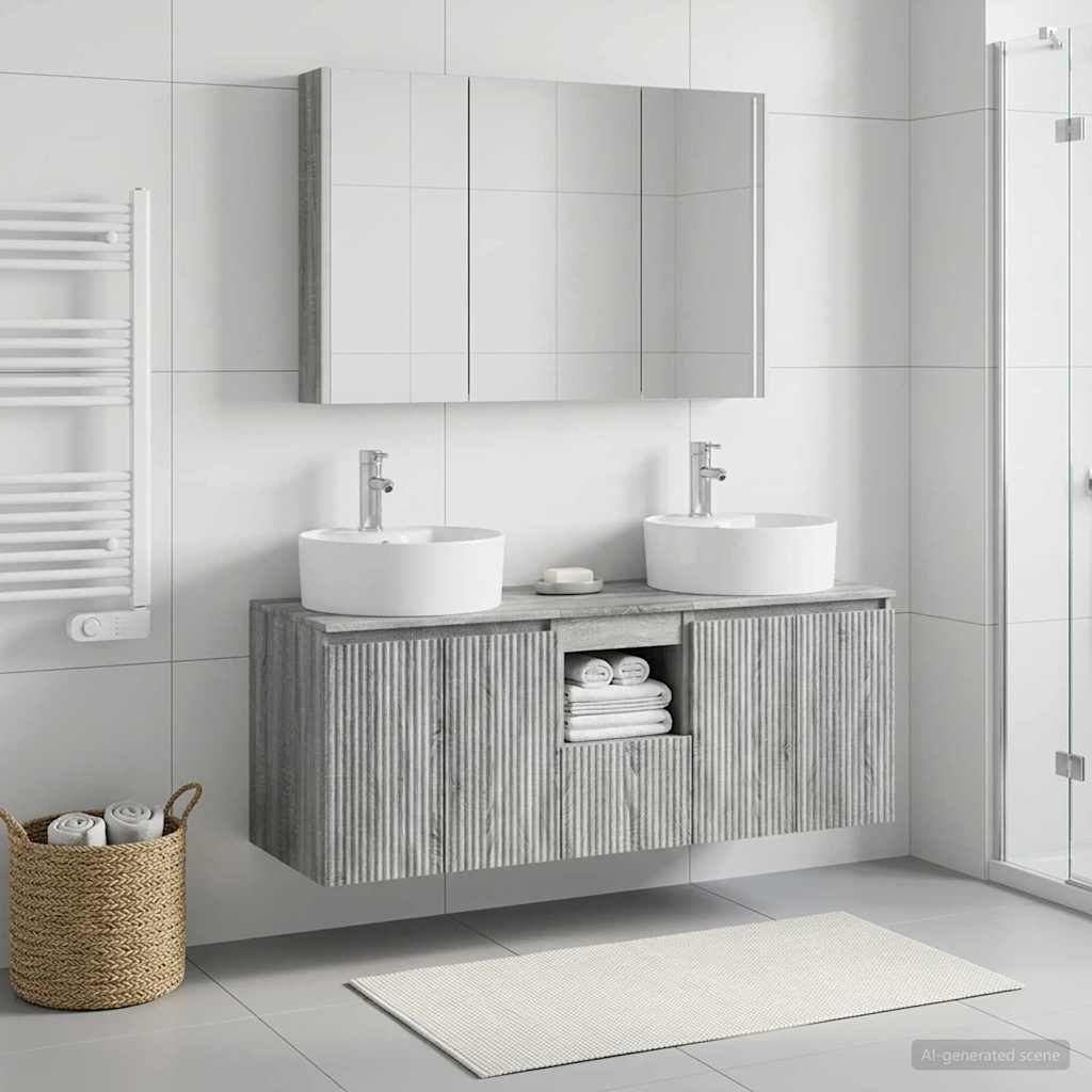 Badkamerkastenset 4 pcs Grijs Sonoma Bewerkt hout - Afbeelding 4
